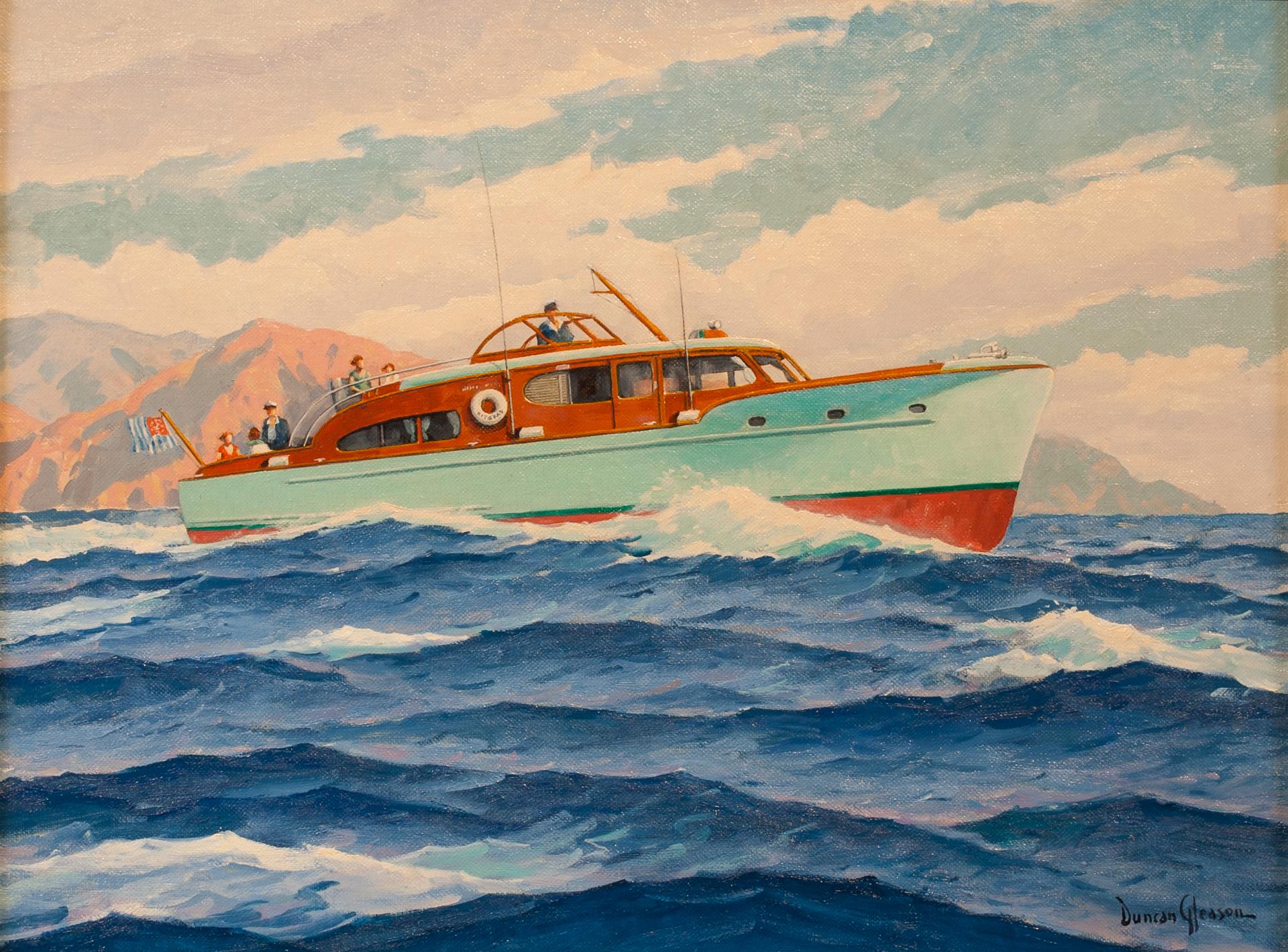 J. Duncan Gleason Landscape Painting - The Yacht KITSKAD Off Catalina Island