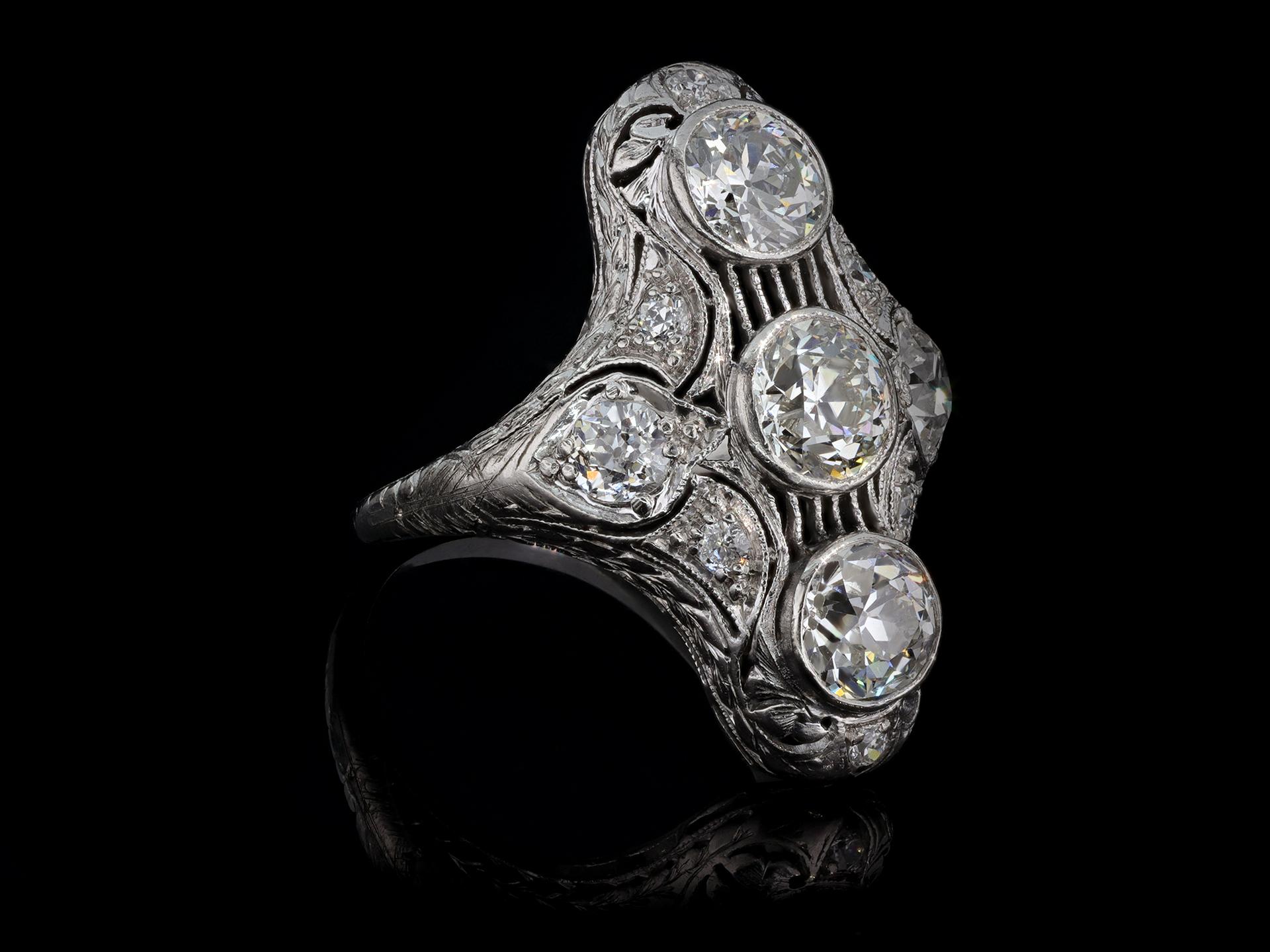 Old European Cut J. E. Caldwell Antique Diamond Cluster Ring, American, circa 1910 For Sale