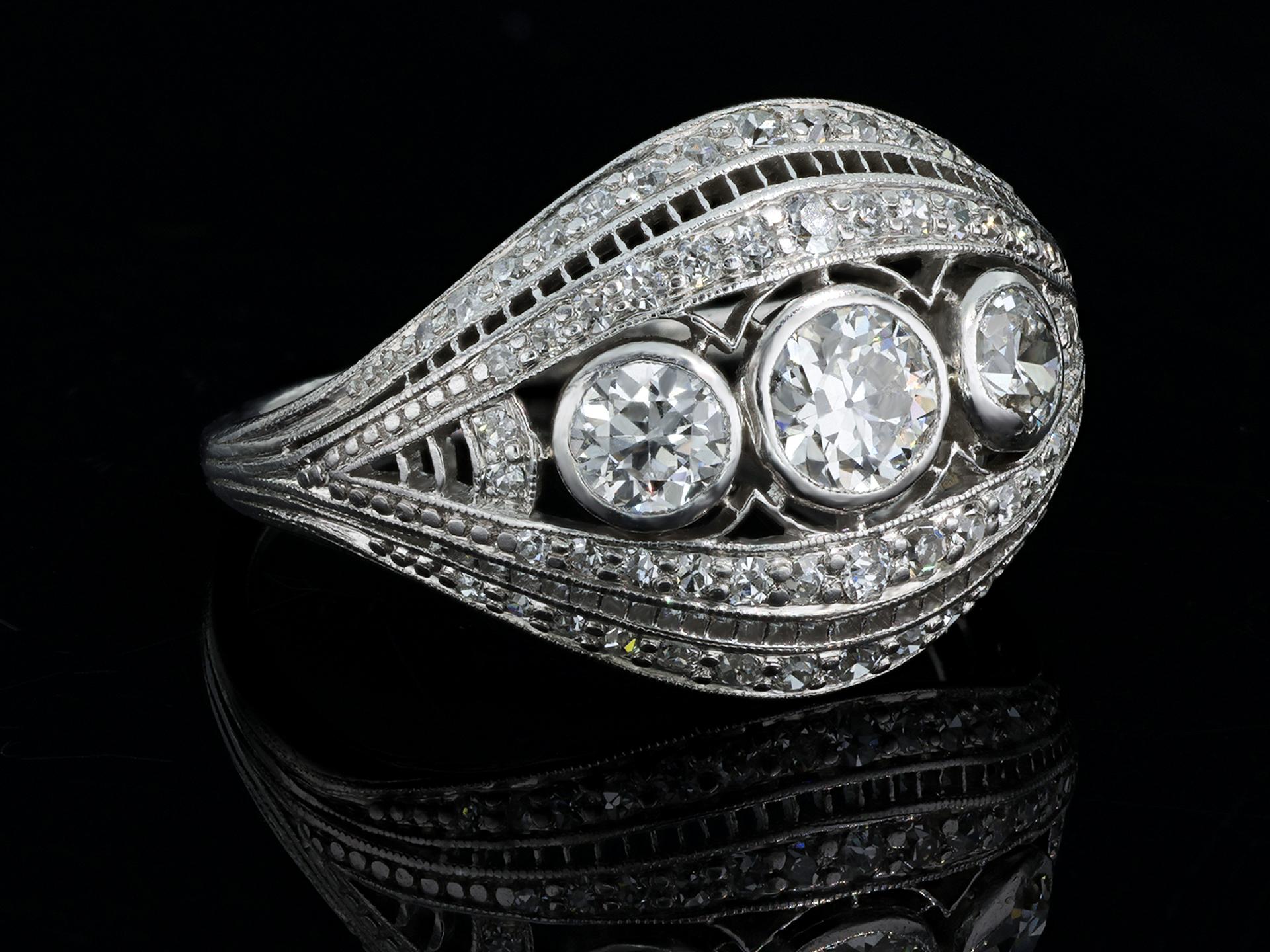 Old European Cut J. E. Caldwell Antique diamond Platinum cluster ring For Sale
