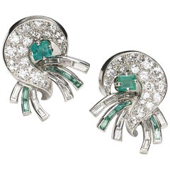 J. E. Caldwell Emerald and Diamond Earrings, circa 1940