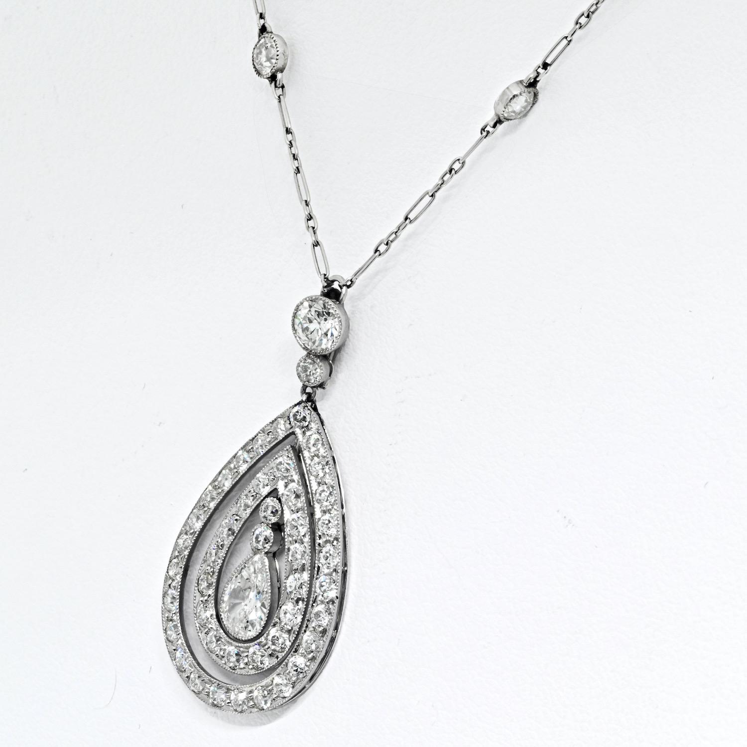 Pear Cut J. E. Caldwell Platinum Pear Shape Double Halo Tear Drop Pendant For Sale
