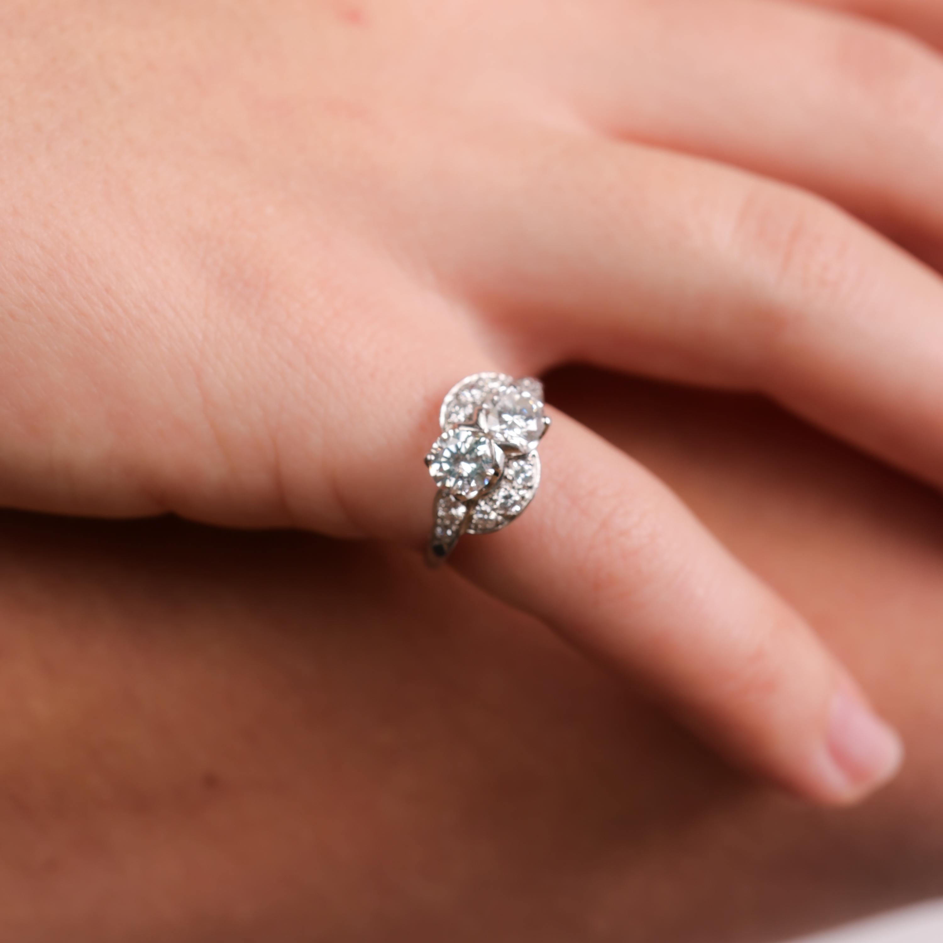 Brilliant Cut J. E. Caldwell retro platinum double diamond ring
