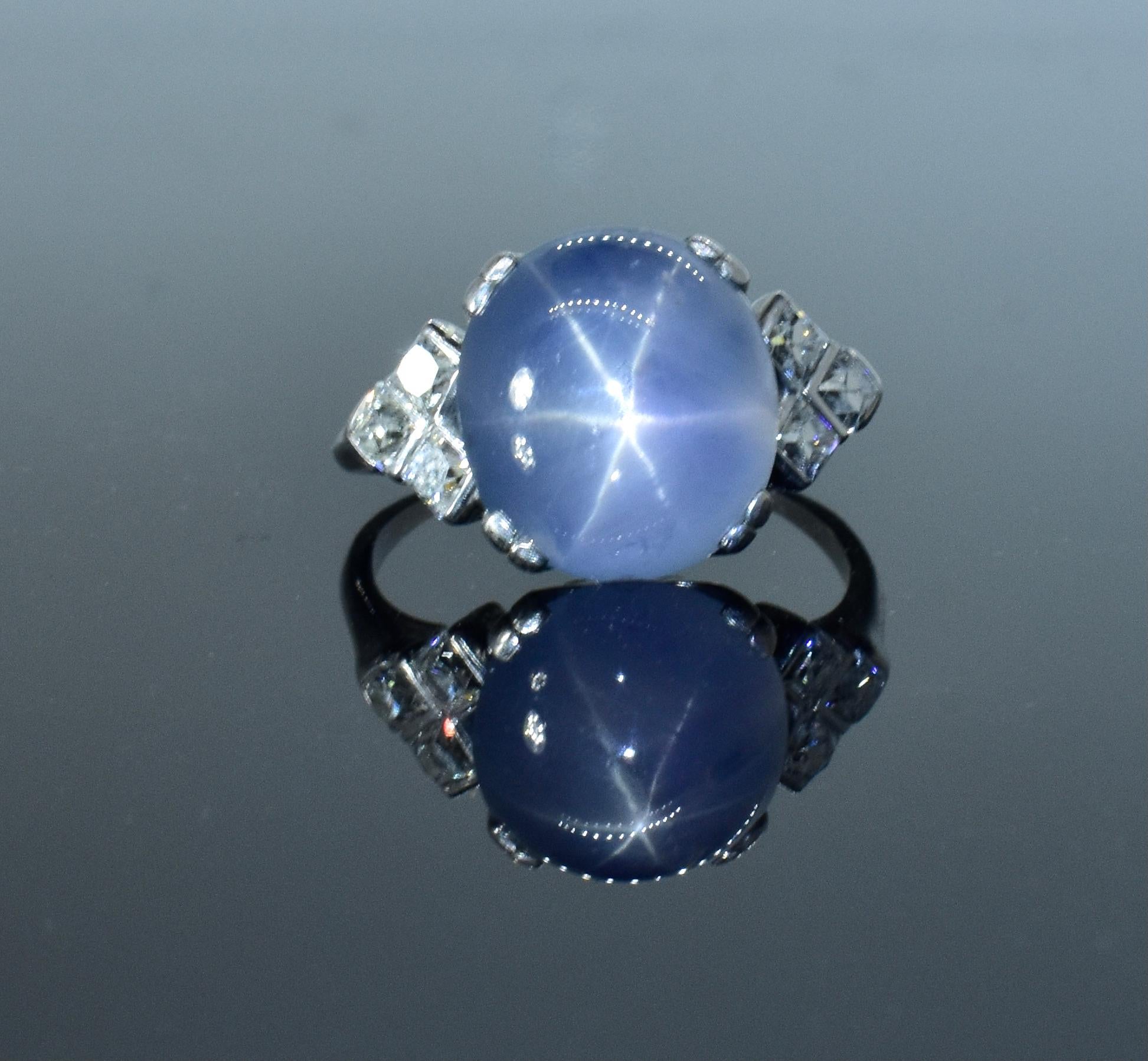 Art Deco J. E. Caldwell Star Sapphire and Diamond Antique Platinum Ring, circa 1920