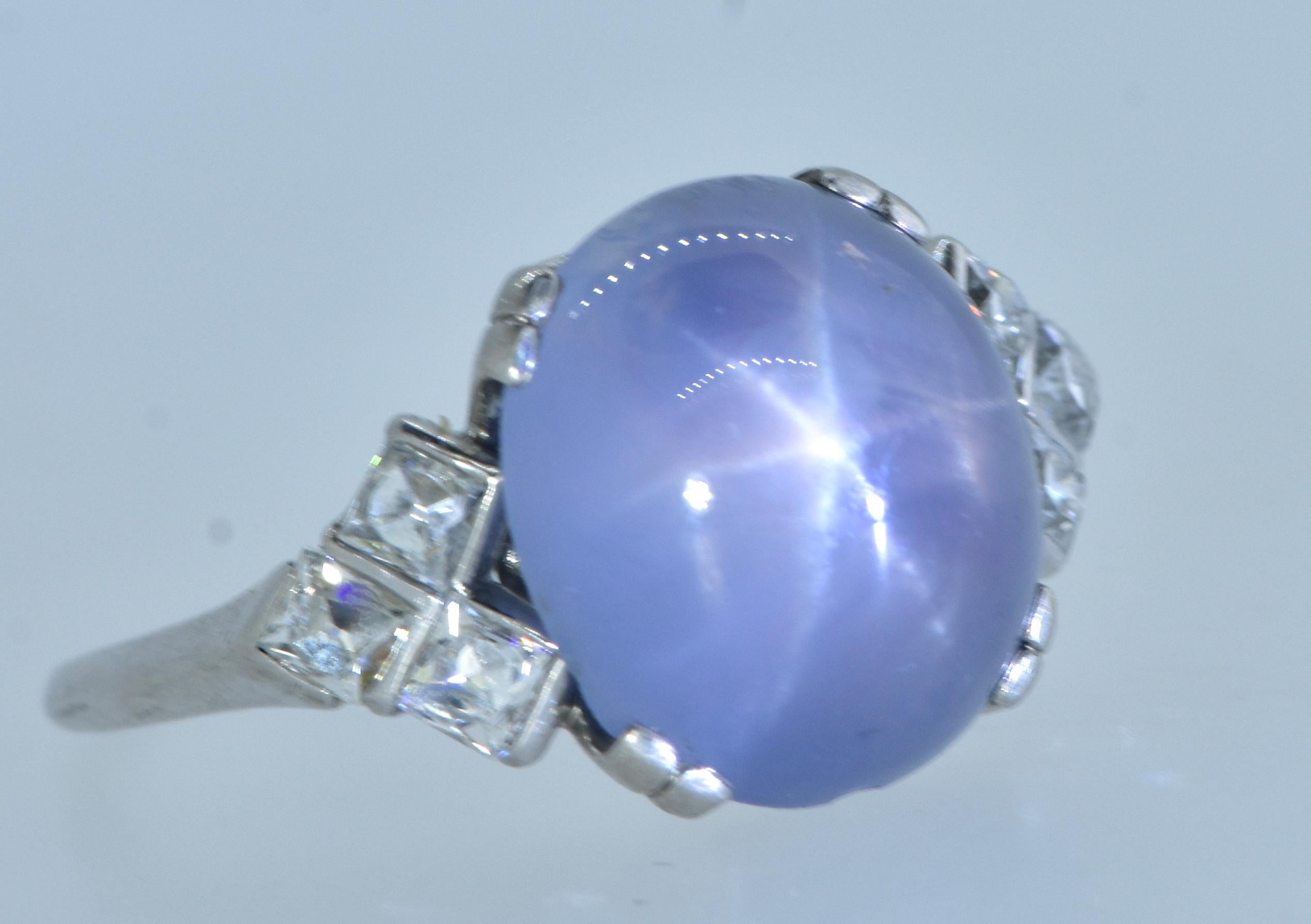 Cabochon J. E. Caldwell Star Sapphire and Diamond Antique Platinum Ring, circa 1920