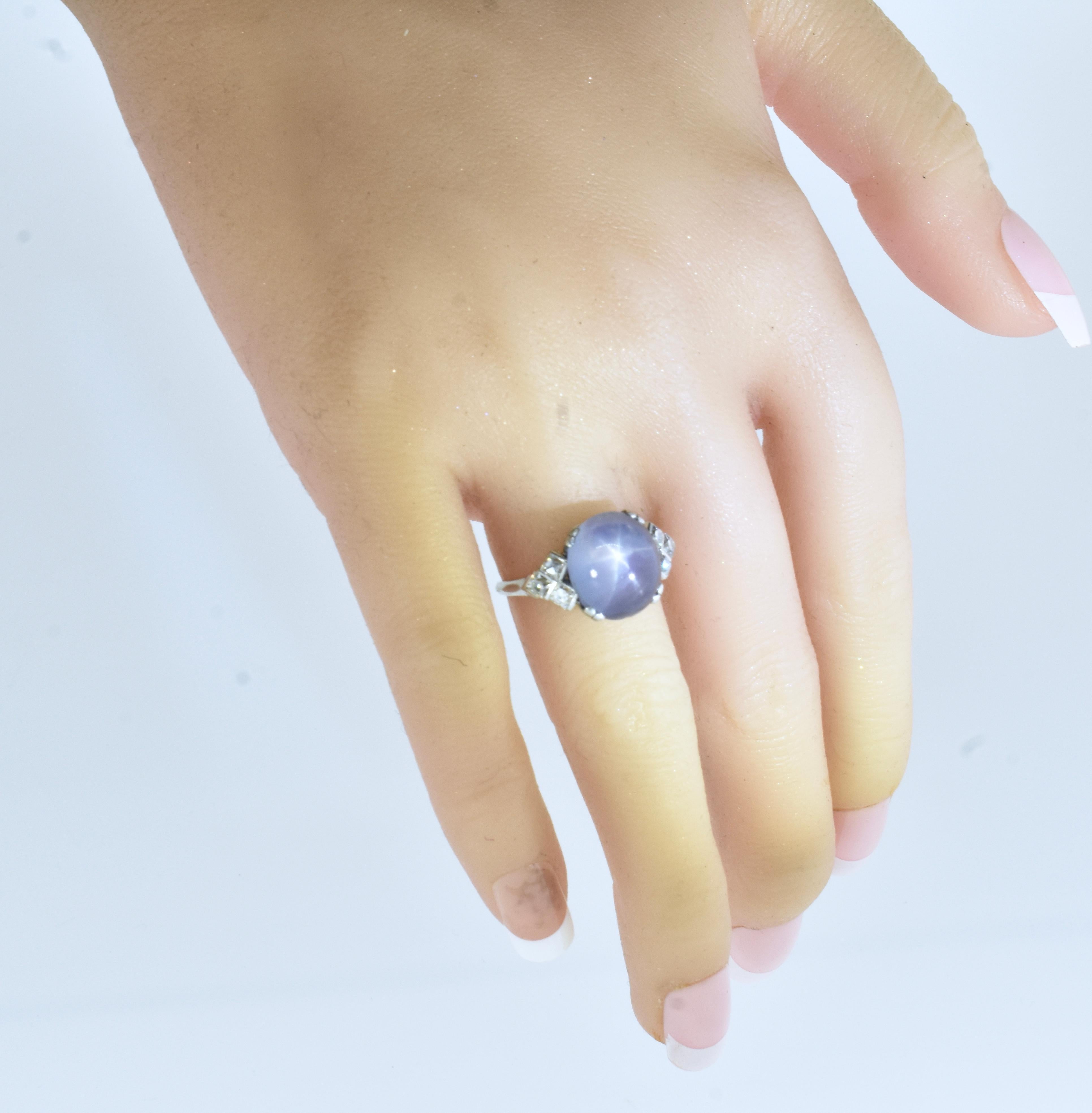 Women's or Men's J. E. Caldwell Star Sapphire and Diamond Antique Platinum Ring, circa 1920