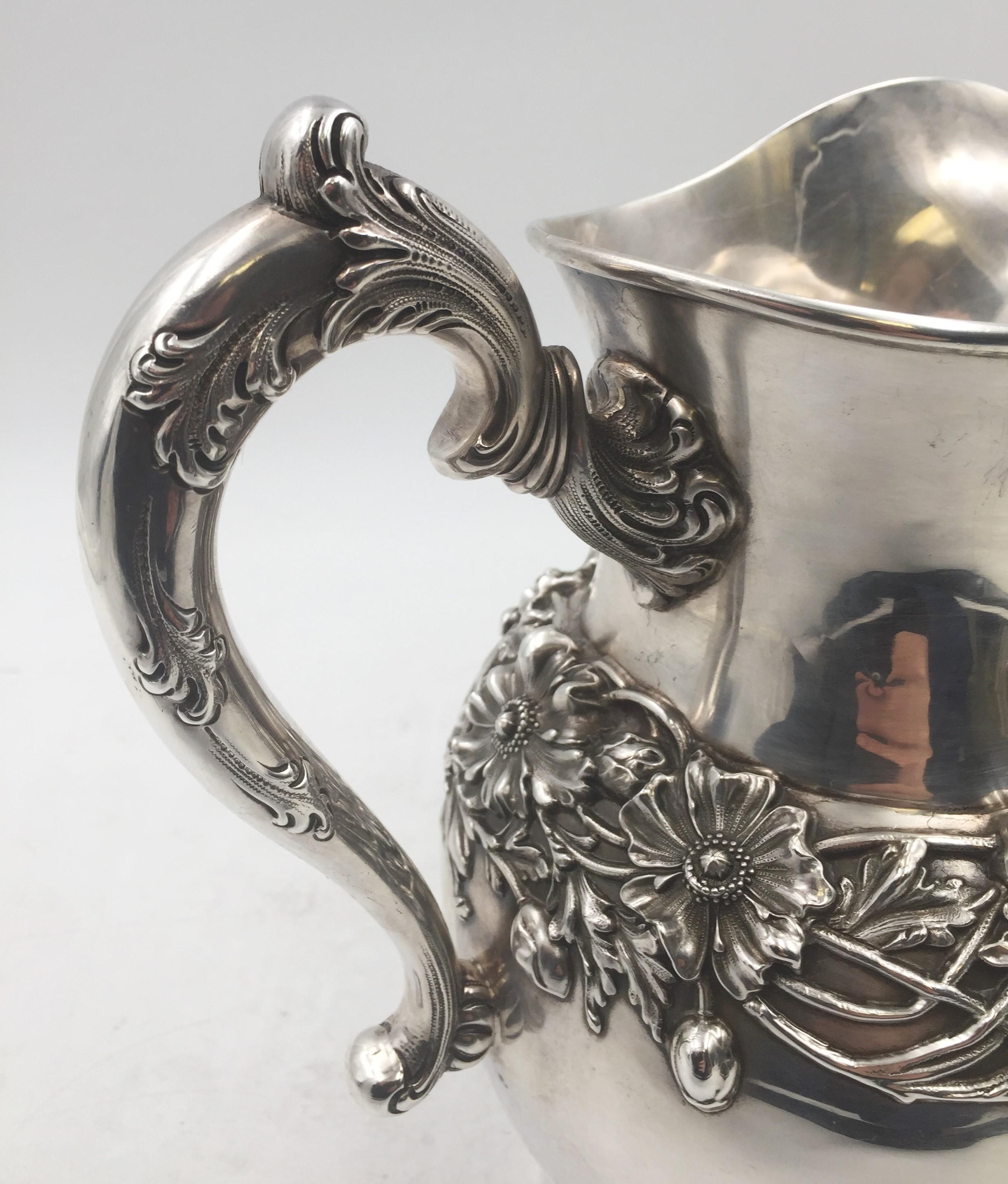 American J. E. Caldwell Sterling Silver Pitcher Jug in Art Nouveau Style with Flowers