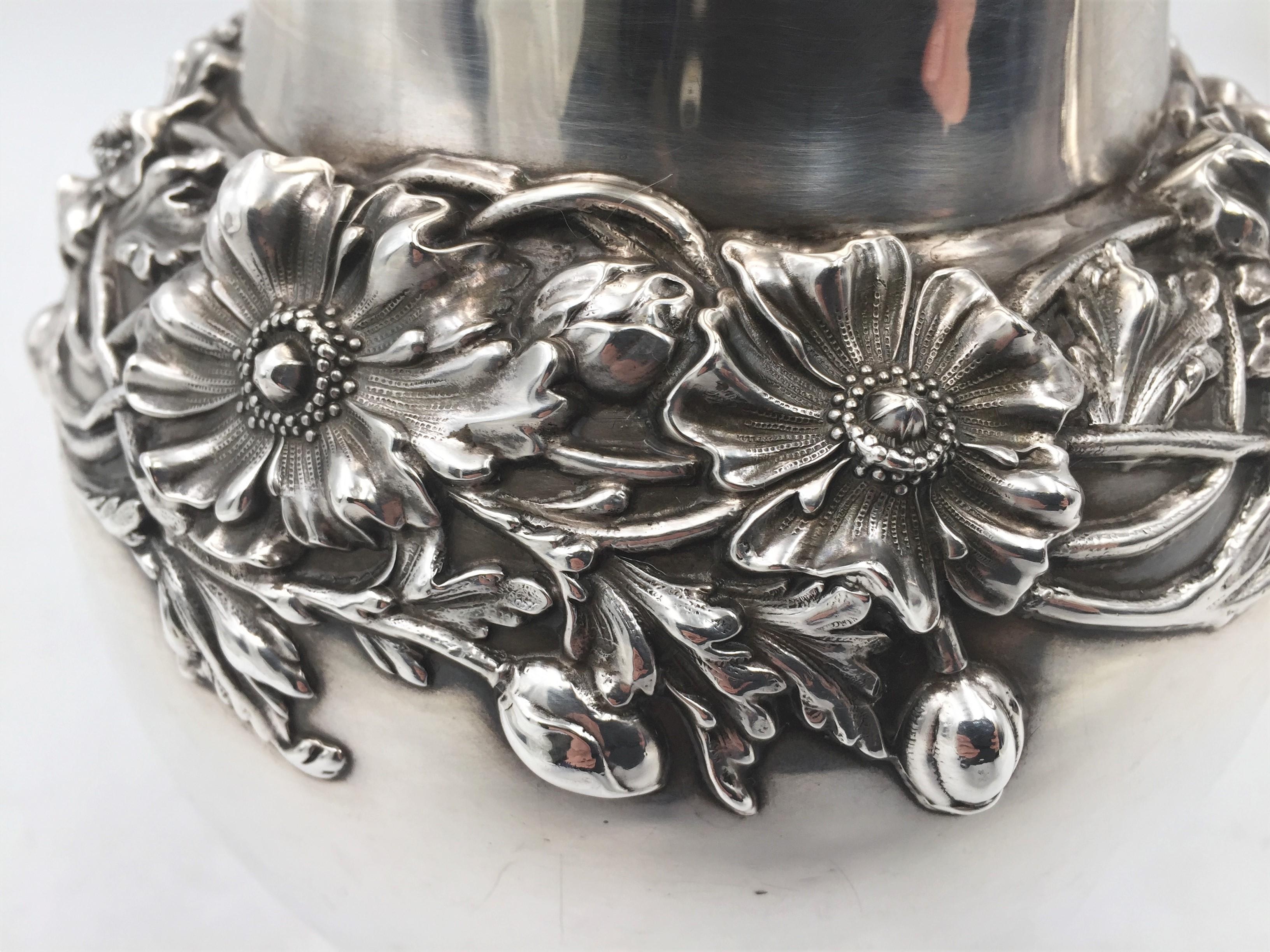 J. E. Caldwell Sterling Silver Pitcher Jug in Art Nouveau Style with Flowers In Good Condition In New York, NY
