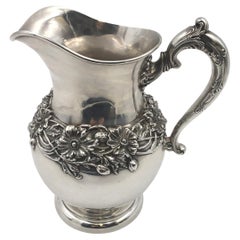 Antique J. E. Caldwell Sterling Silver Pitcher Jug in Art Nouveau Style with Flowers
