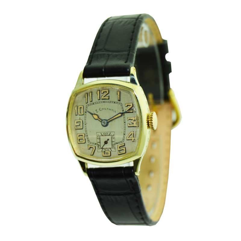 Women's or Men's J E Caldwell Yellow Gold Filled Art Deco Watch with Original Dial
