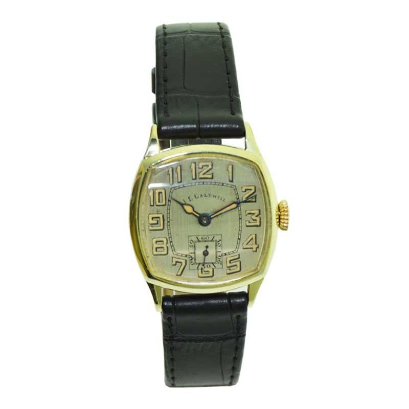 J E Caldwell Yellow Gold Filled Art Deco Watch with Original Dial