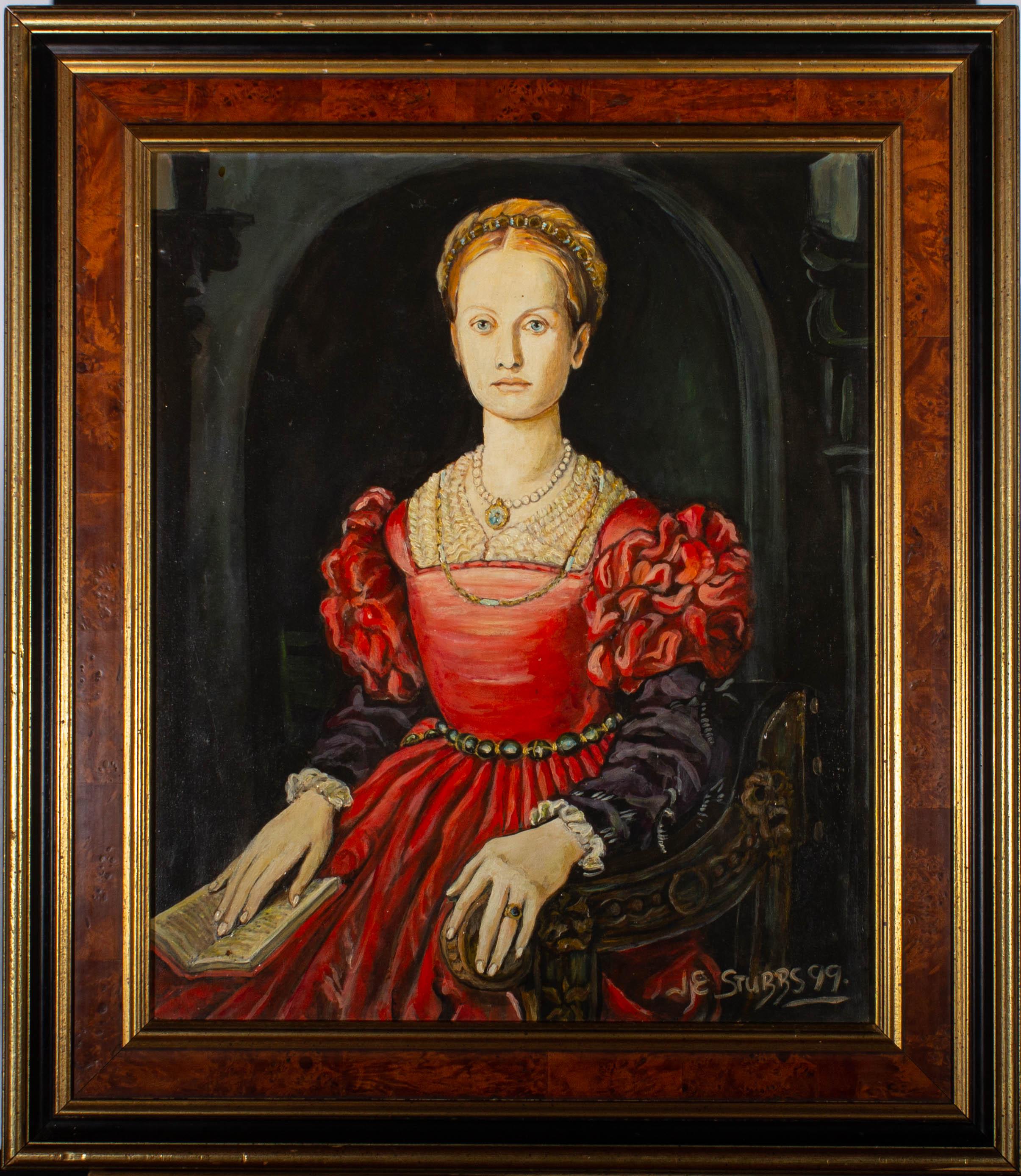 A fine contemporary copy of the original portrait of Lucrezia Panciatichi by Agnolo di Cosimo, known as Bronzino. The artist has signed and dated to the lower right corner and the painting is presented in a very fine contemporary frame with brushed