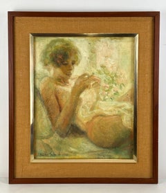 Femme semi-nue assise Huile sur toile de J. Emilio Gallardo