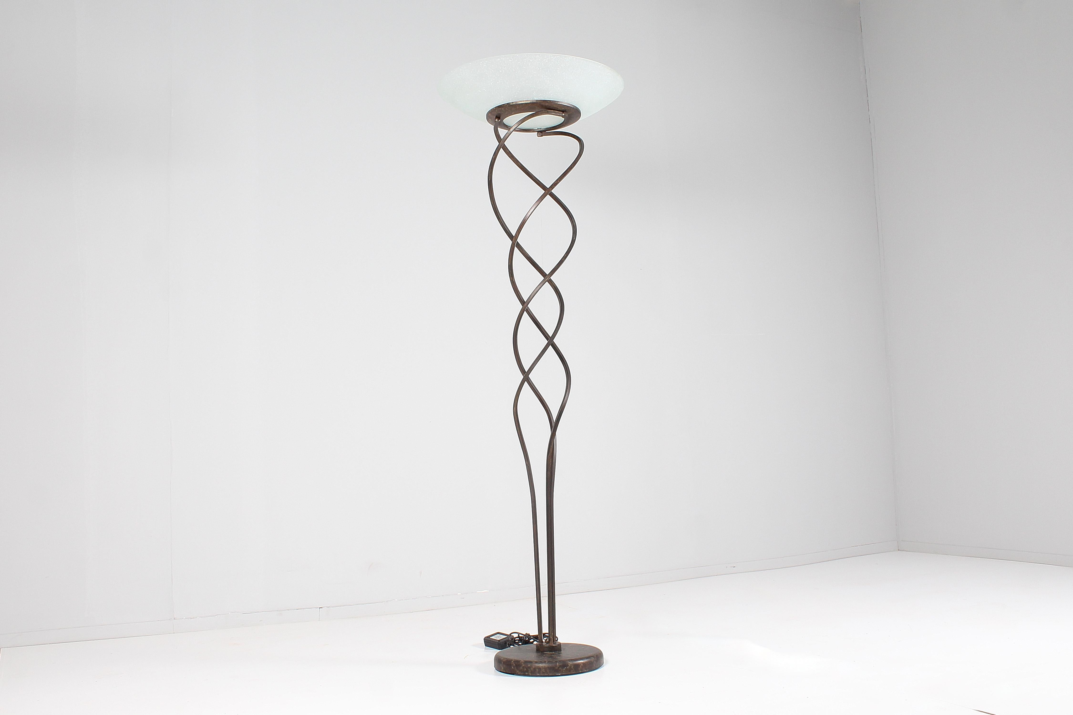 Modern J. F. Crochet for S. Terzani Wrought Iron and Murano Glass Floor Lamp 80s Italy For Sale