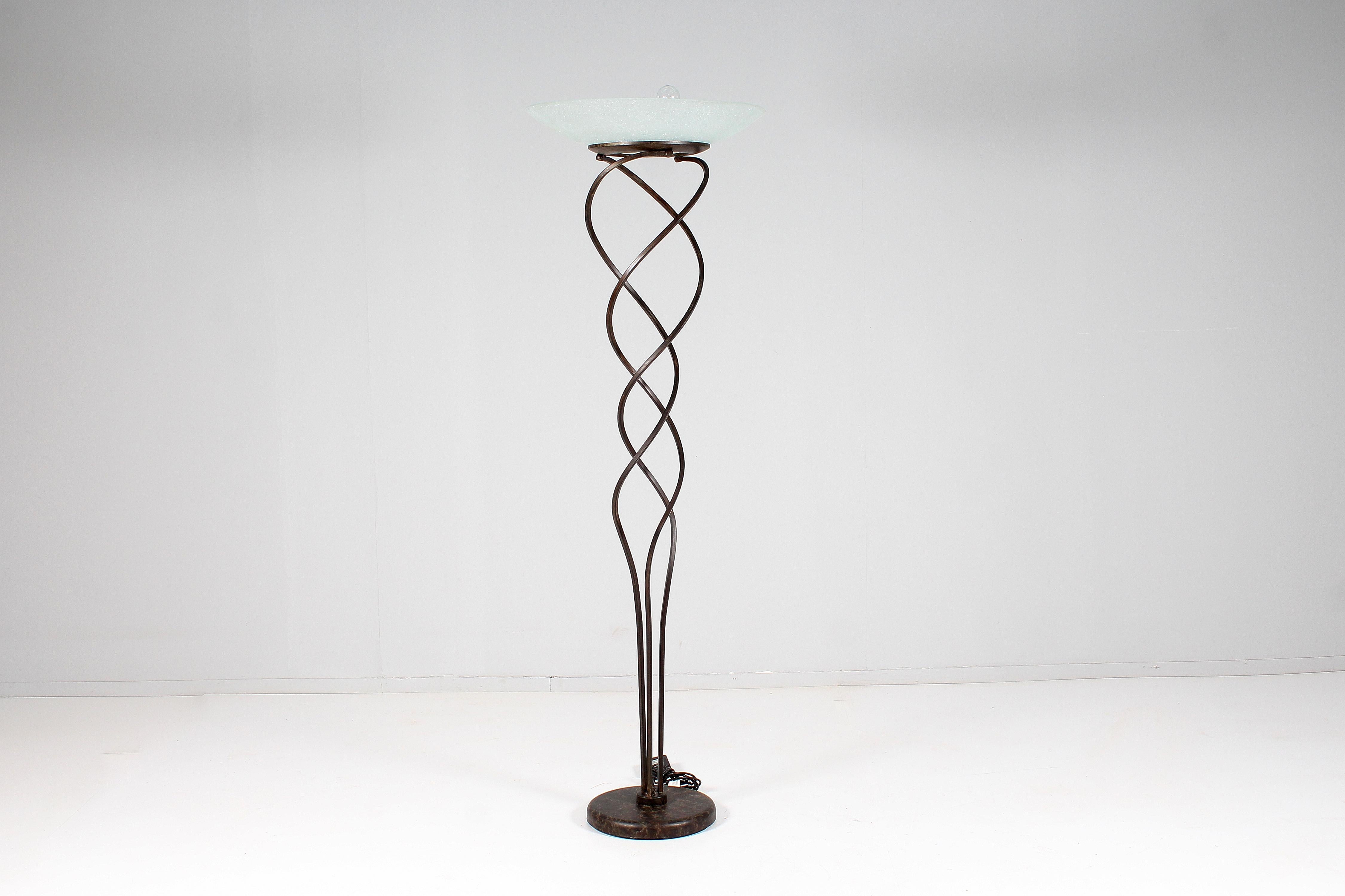 Italian J. F. Crochet for S. Terzani Wrought Iron and Murano Glass Floor Lamp 80s Italy For Sale
