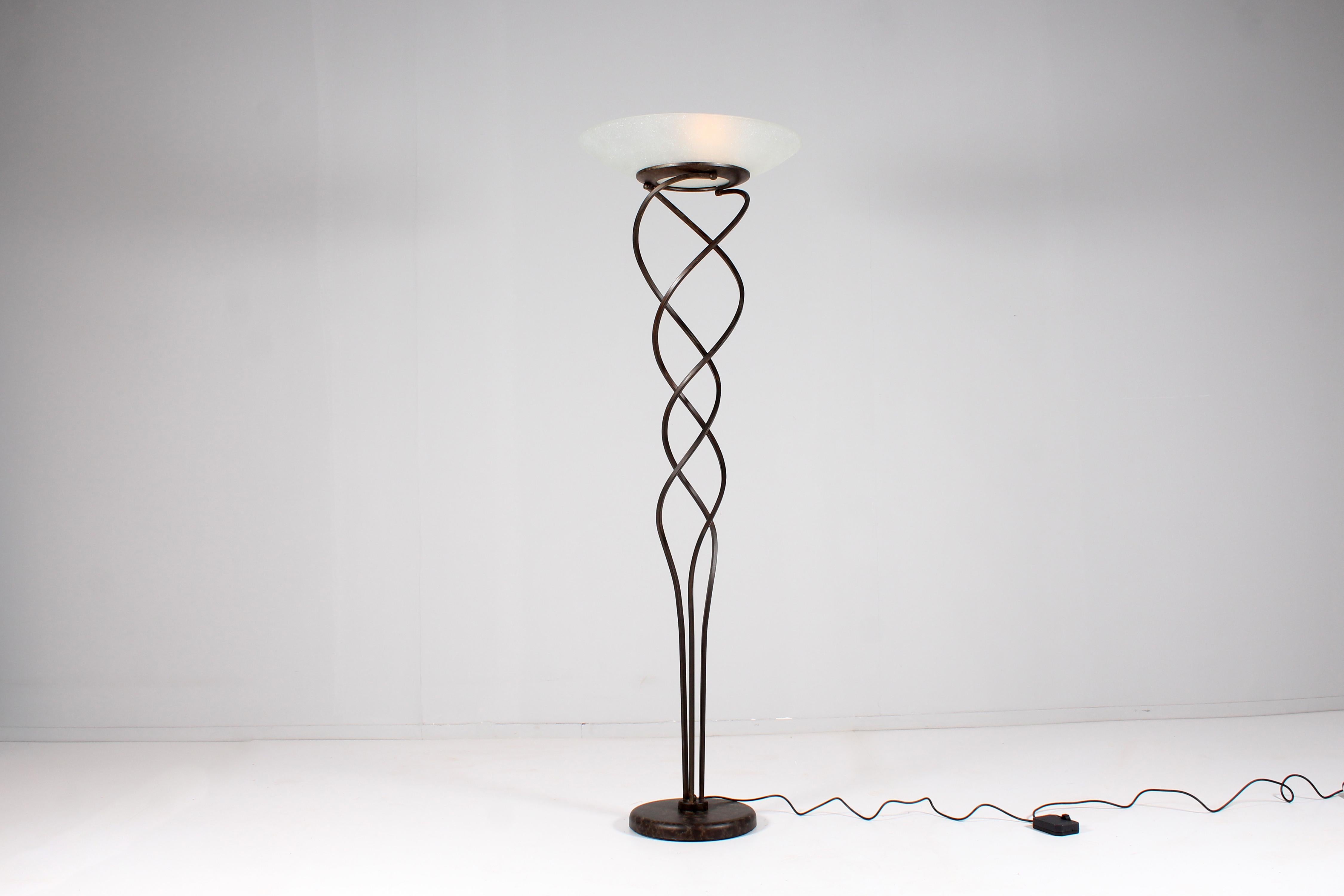J. F. Crochet for S. Terzani Wrought Iron and Murano Glass Floor Lamp 80s Italy In Good Condition For Sale In Palermo, IT