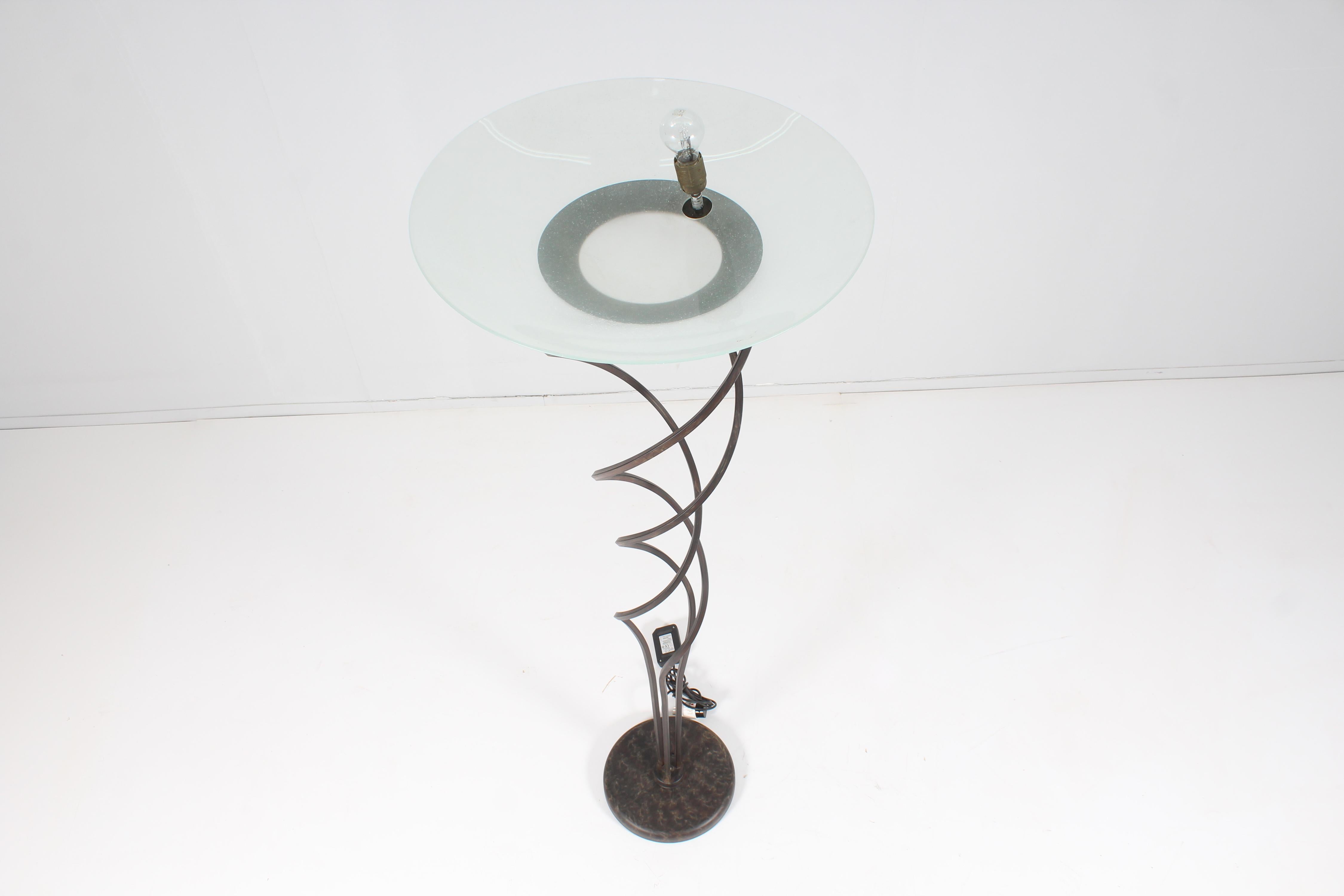 Late 20th Century J. F. Crochet for S. Terzani Wrought Iron and Murano Glass Floor Lamp 80s Italy For Sale