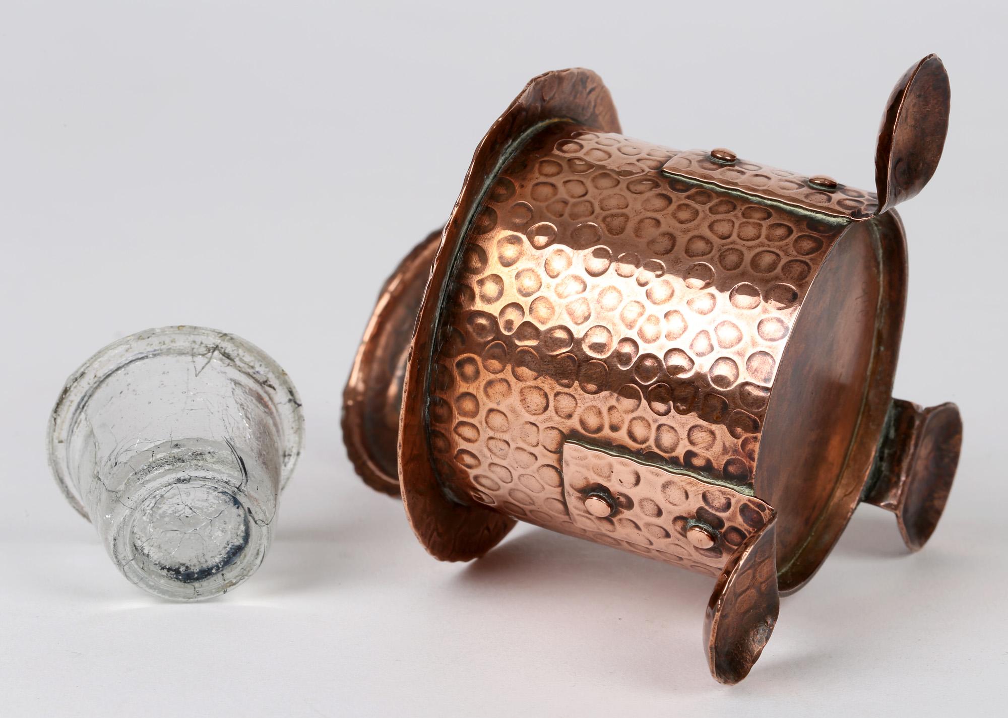 English J F Poole Hayle Arts & Crafts Handbeaten Cornish Copper Inkwell For Sale
