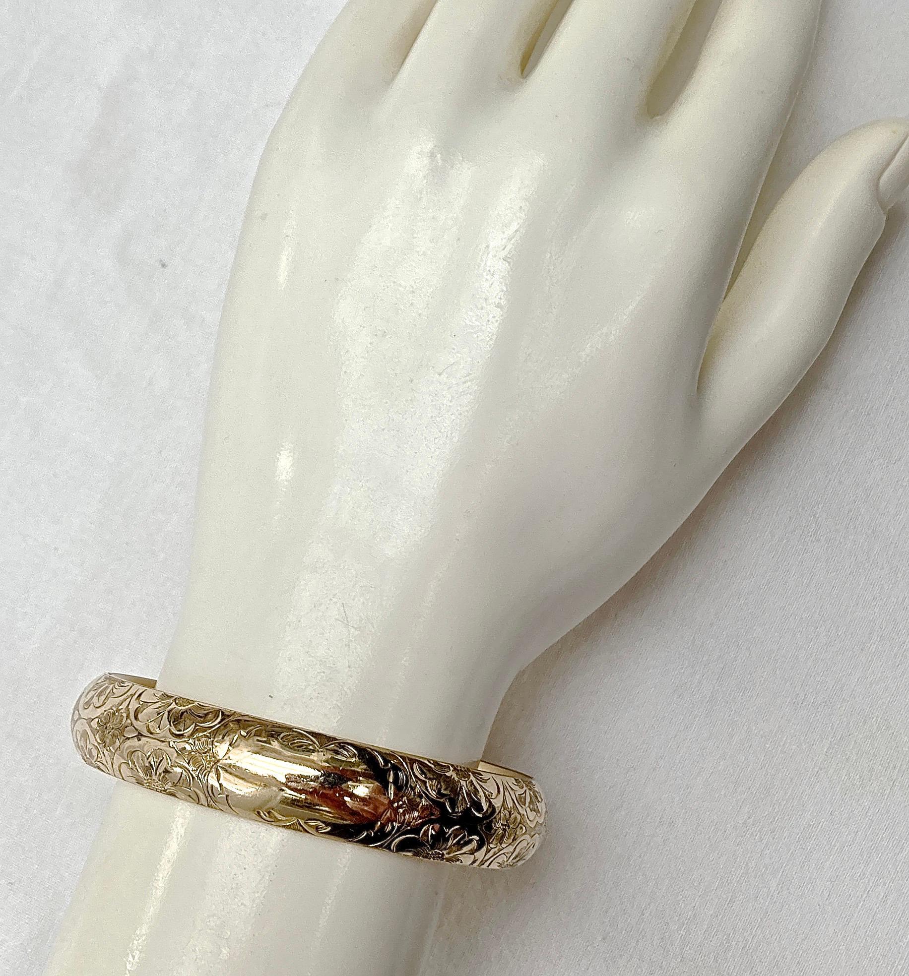 J. F. Sturdy & Sons Antique Gold Filled Floral Engraved Bangle Bracelet 1