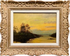 Óleo romántico Pesca en un paisaje fluvial al atardecer 1904