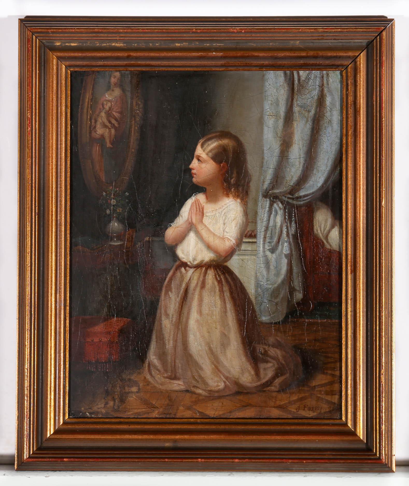 J. Forey - Framed 1848 Oil, Pious Daughter For Sale 1