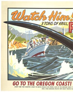 Original 'Watch Him! Feed Him! Go to the Oregon Coast!' vintage poster