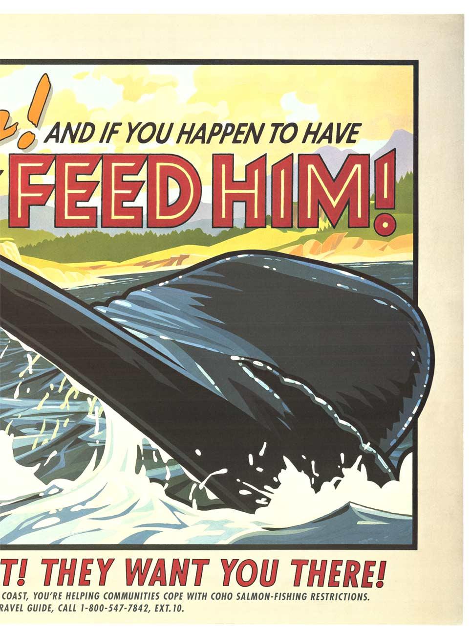 Original 'Watch Him! Feed Him! Go to the Oregon Coast!' vintage poster - American Modern Print by J Foster