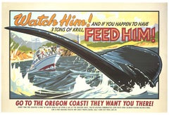 Original 'Watch Him! Feed Him! Go to the Oregon Coast!' vintage poster