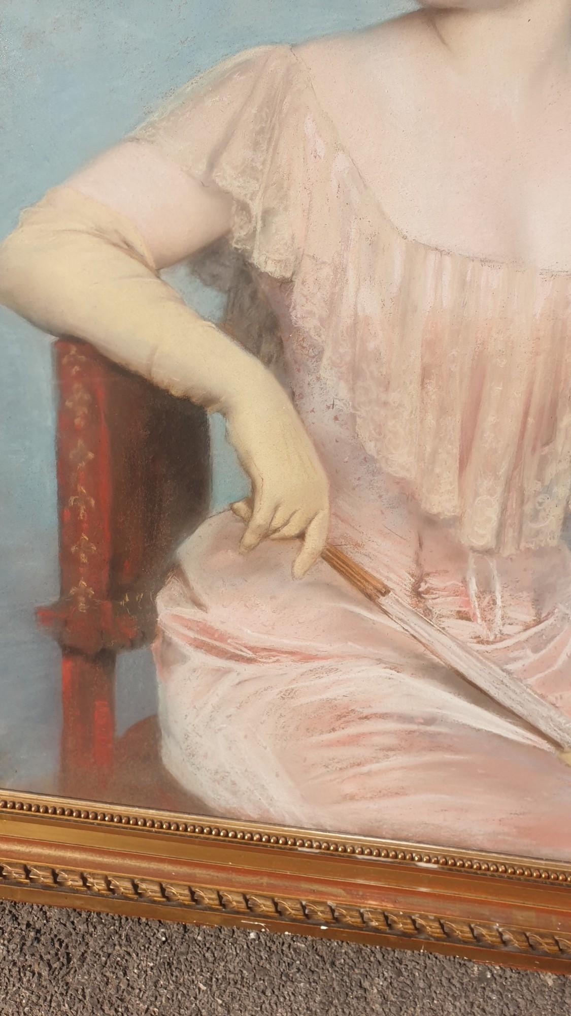J Frappa, Portrait Of Young Woman, Pastel, XIXth Century For Sale 3
