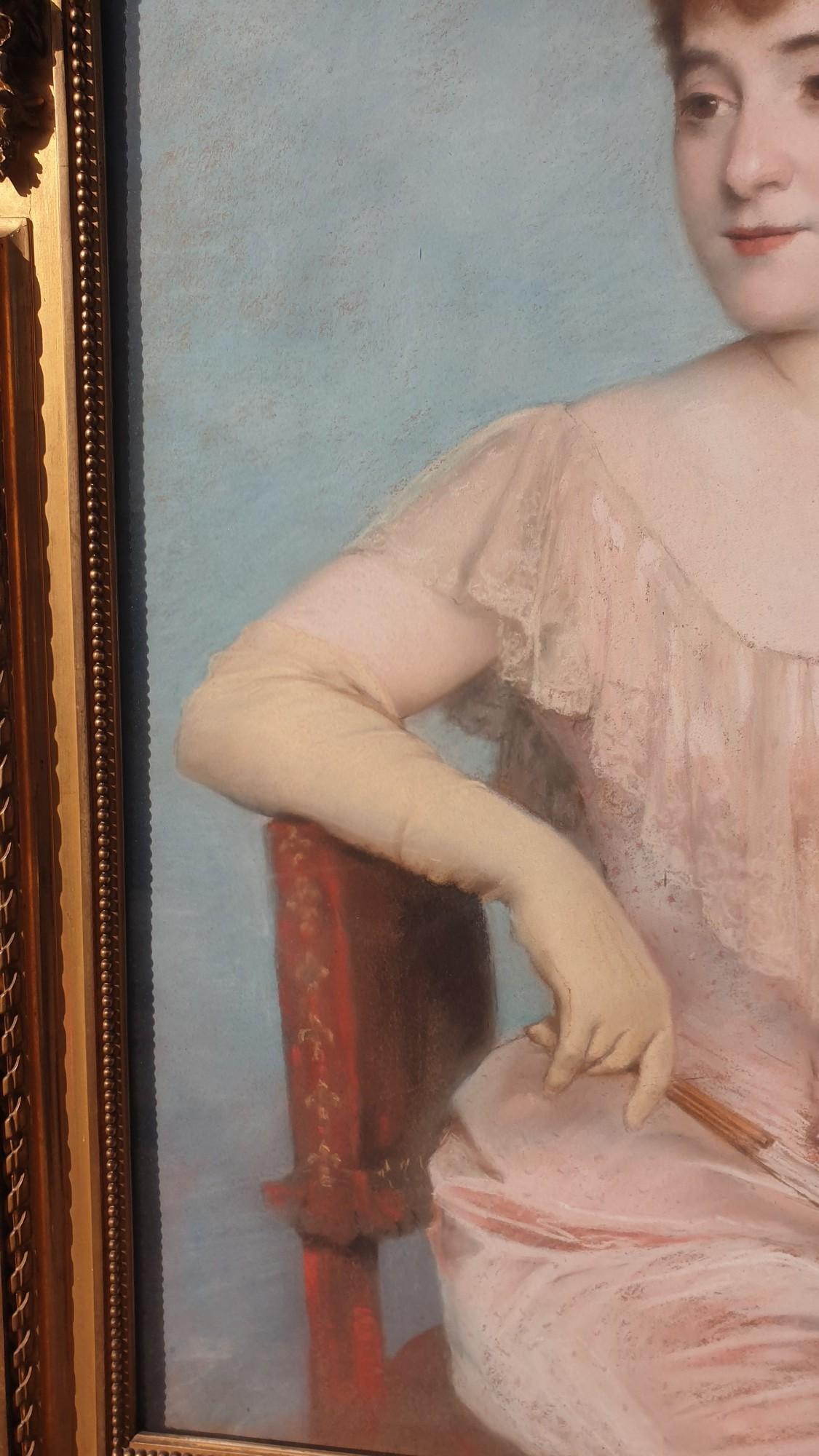 J Frappa, Portrait Of Young Woman, Pastel, XIXth Century For Sale 4