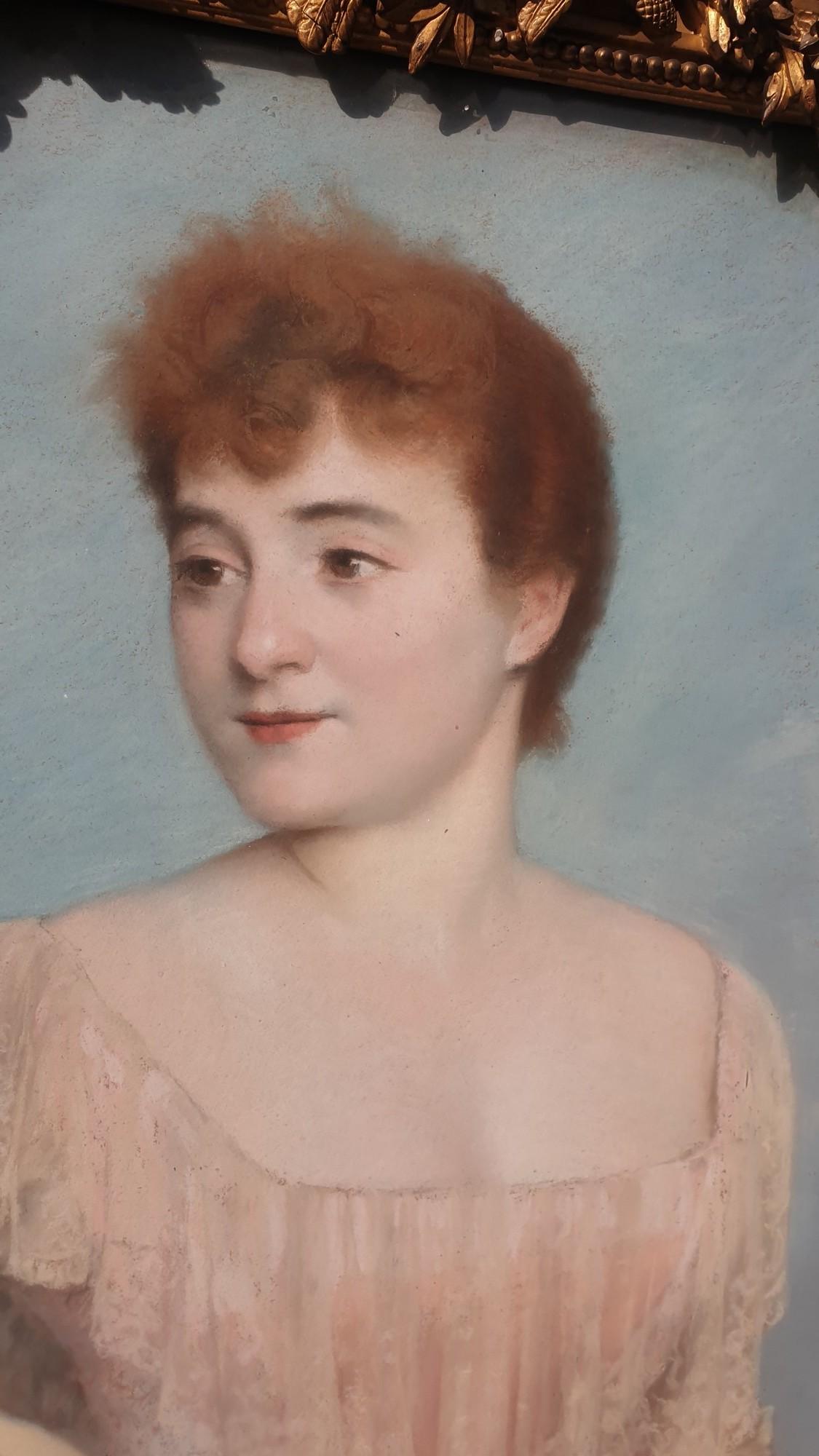 J. Frappa, Porträt einer jungen Frau, Pastell, XIX. Jahrhundert im Zustand „Gut“ im Angebot in MARSEILLE, FR