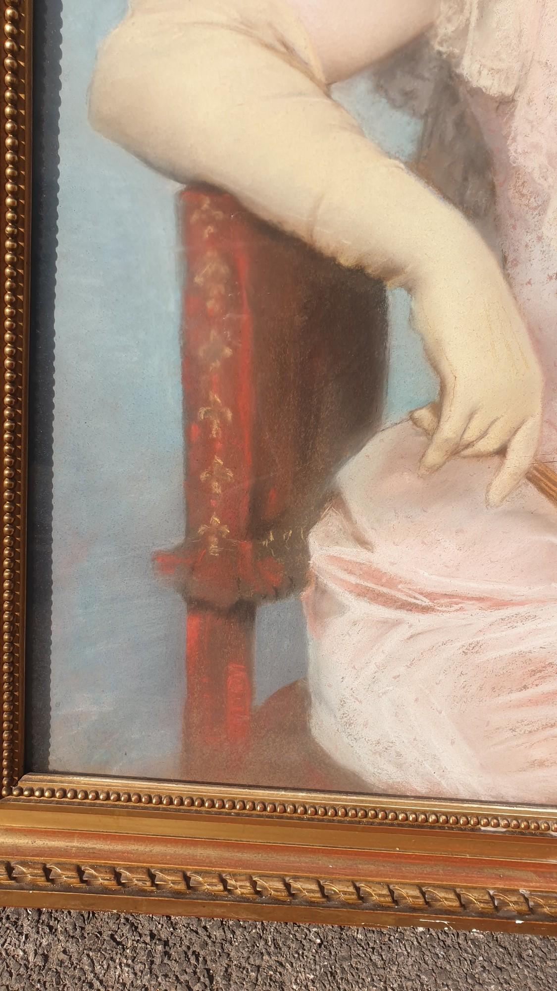 Pittura J Frappa, Ritratto di giovane donna, pastello, XIX secolo in vendita