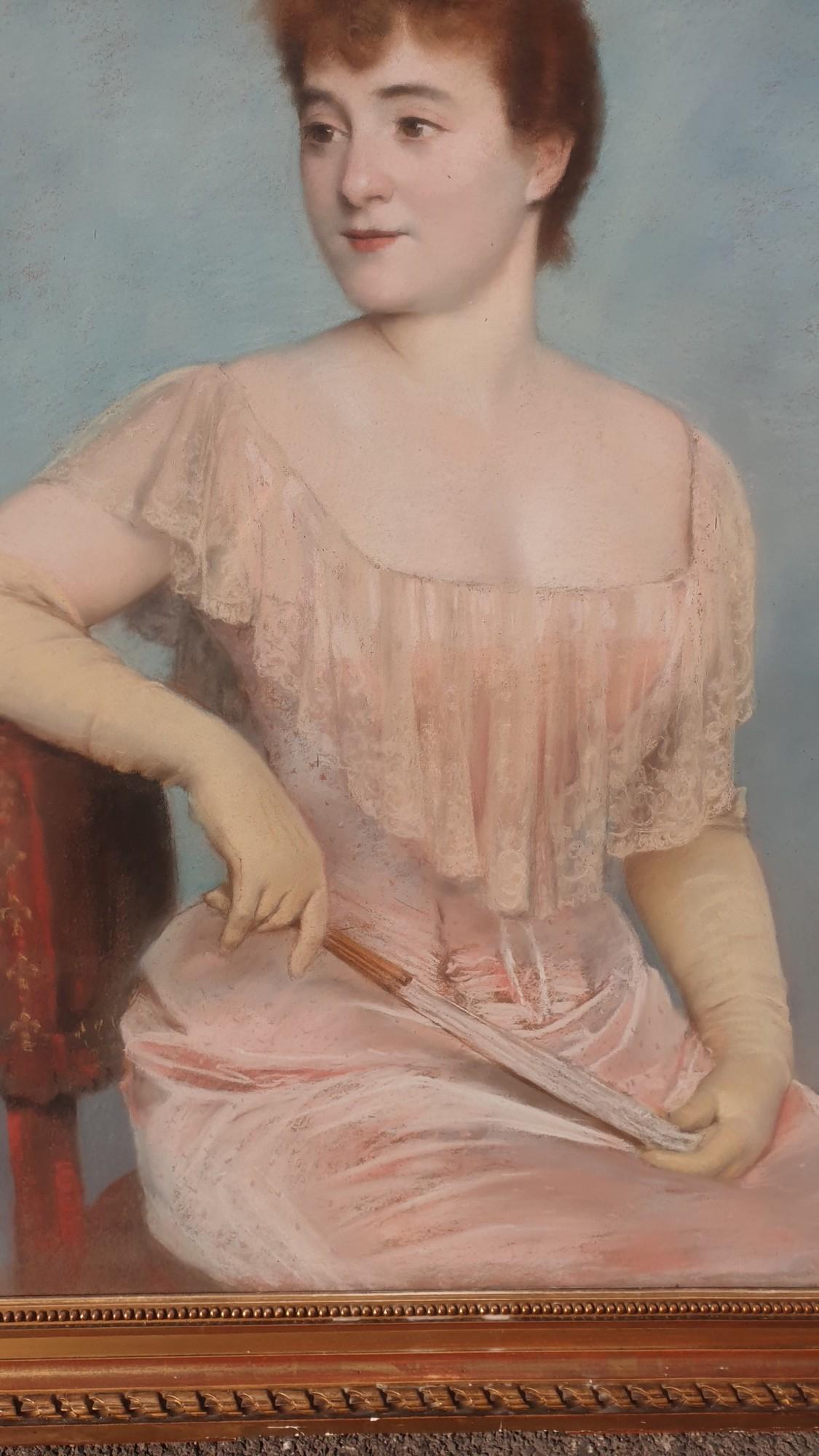 J Frappa, Portrait Of Young Woman, Pastel, XIXth Century For Sale 1