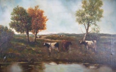 J Fredericks - Olio della metà del XX secolo firmato e incorniciato, Bestiame in riva al mare