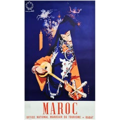 Vintage 1960 Original poster Maroc - musicienne