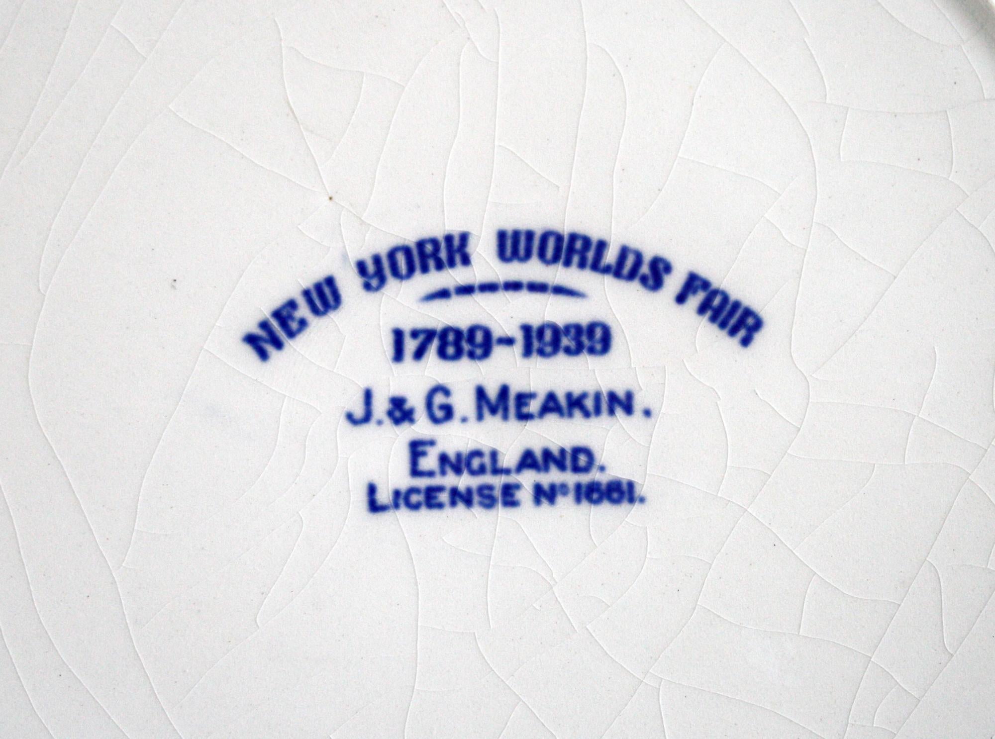J & G Meakin New York Worlds Fair Commemorative Pottery Plate, 1939 1