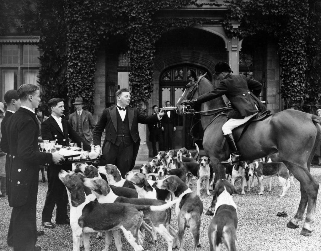 "Steigbügelbecher" von J. Gaiger

28. Februar 1931: Im Cowdray Park, Midhurst, Sussex, bei der Übergabe eines "Steigbügelpokals" während eines Jagdtreffens anlässlich der Feierlichkeiten zur Volljährigkeit des Erben von Lord