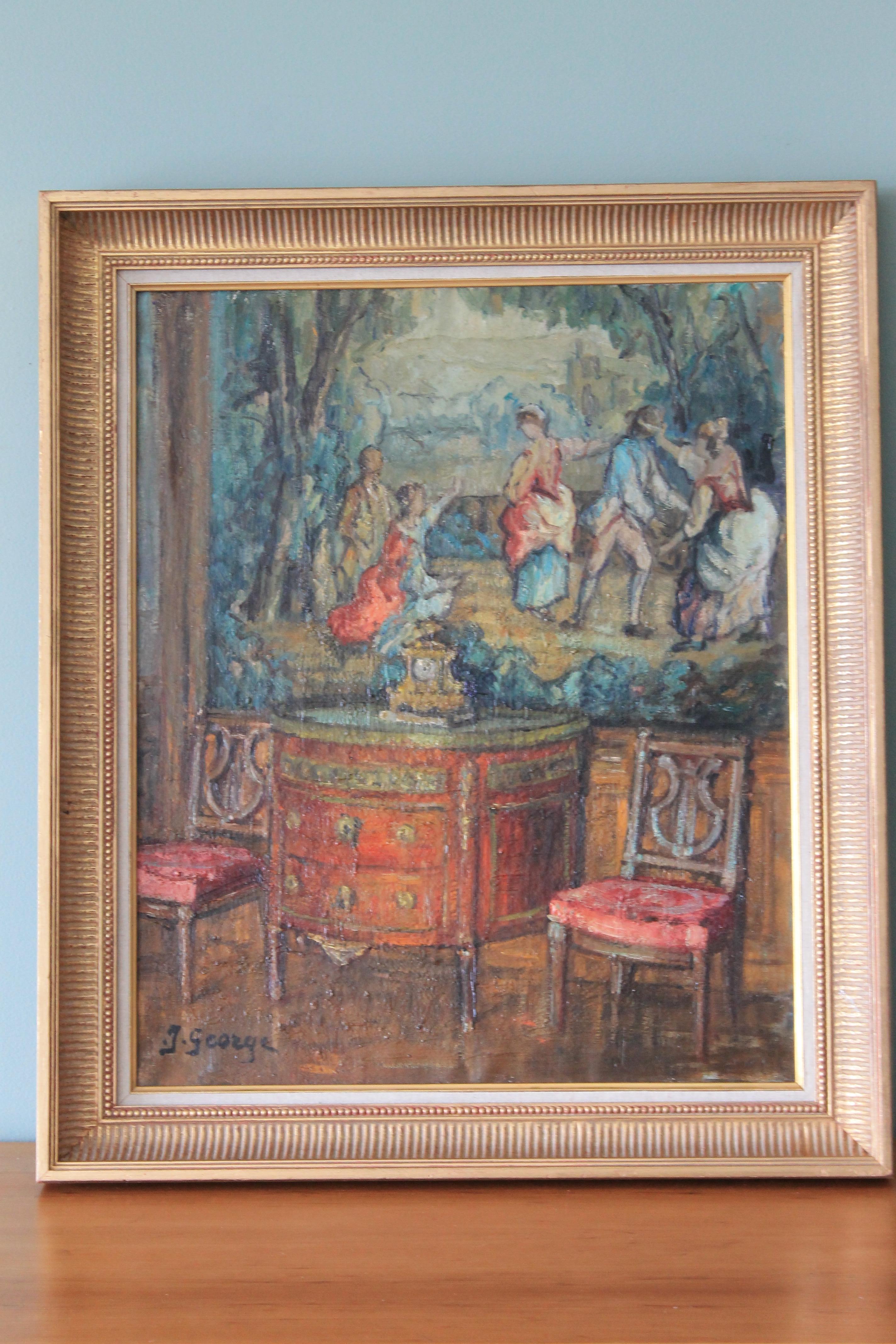 Interieur-Ölgemälde, Vignette und Wandteppich (Französische Schule), Painting, von j George