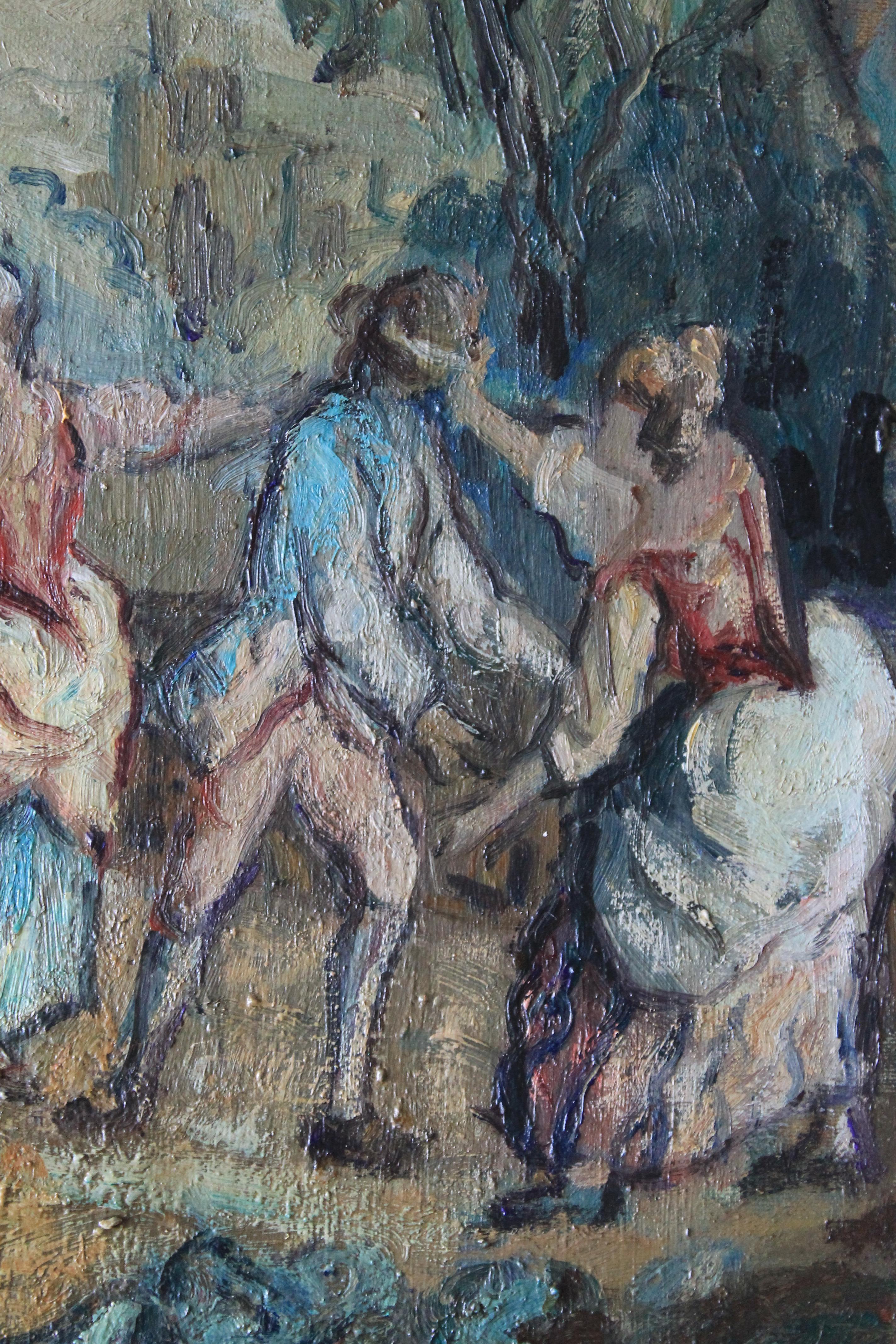 Große französische impressionistische Interieurszene mit Vignette und Wandteppich, wahrscheinlich in einem französischen Schloss, signiert in der linken unteren Ecke, J George.  Dies ist ein sehr attraktives, traditionell französisch anmutendes