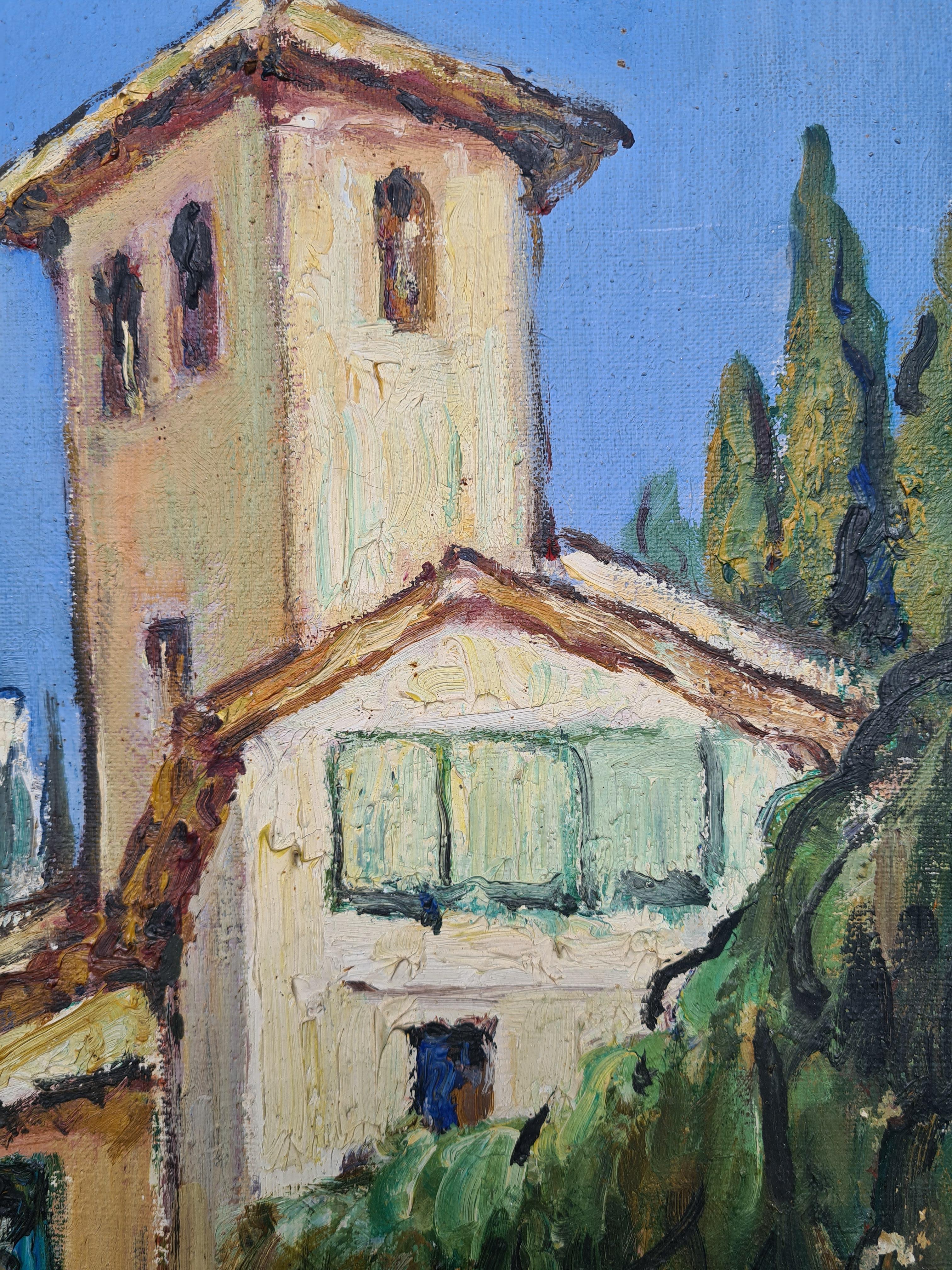 Mitte des 20. Jahrhunderts Öl auf Leinwand Ansicht von Grenada (Grau), Landscape Painting, von J Georges
