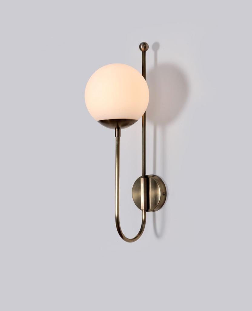 J Glass Dome Wall Sconce by Lamp Shaper
Dimensions: D 15.5 x W 22 x H 48.5 cm.
Materials: Brass and glass.

Different finishes available: raw brass, aged brass, burnt brass and brushed brass Please contact us.

All our lamps can be wired according