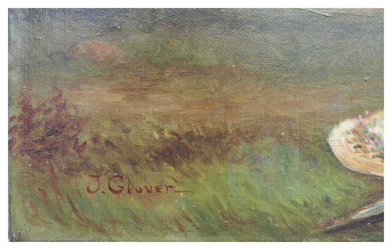 Mujer junto al lago - Paisaje figurativo de finales del siglo XIX - Painting Impresionista de J. Glover