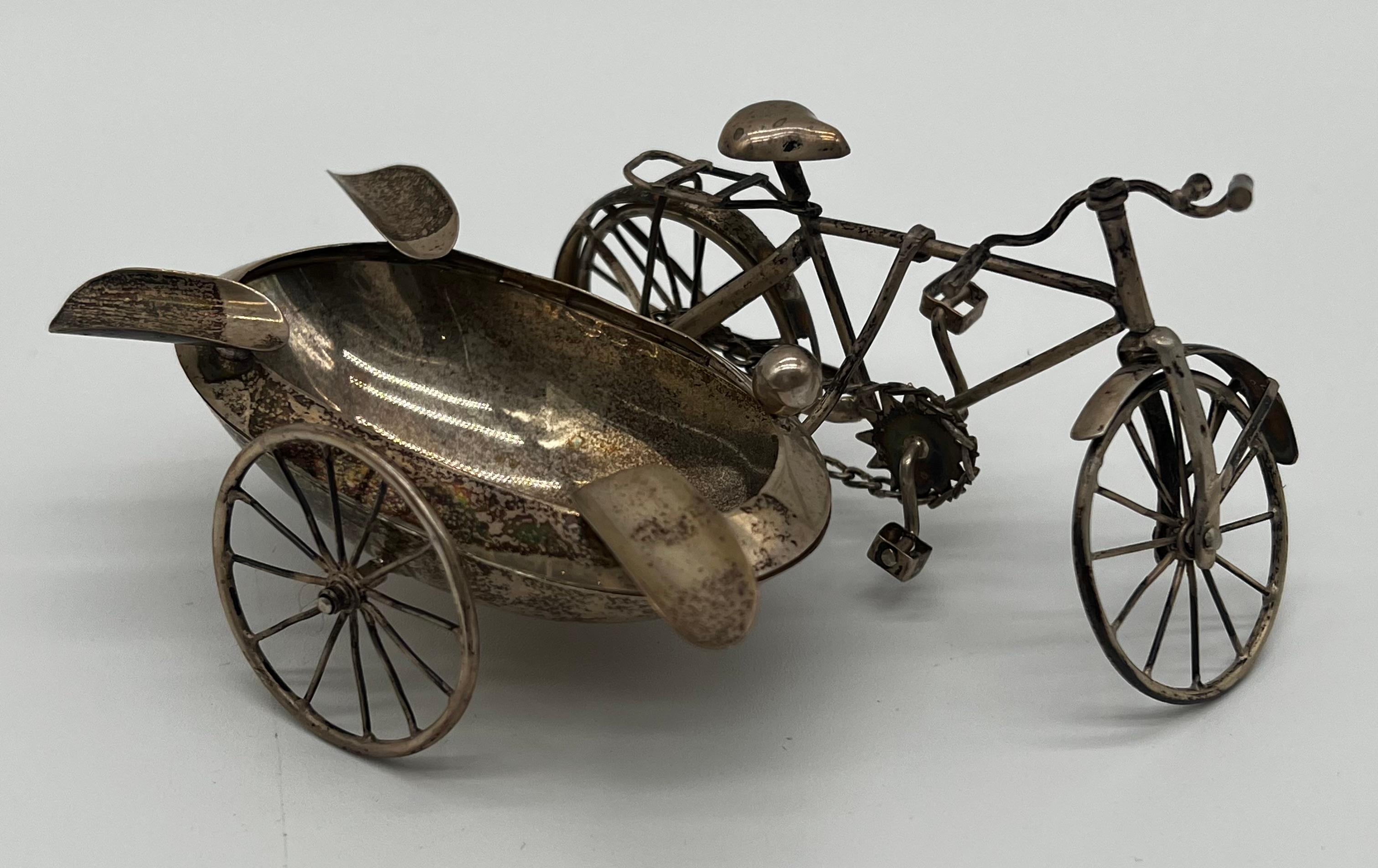 J. Cenicero Sidecar Bicicleta Plata de Ley Gratacos México Mexicano en venta