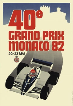 1982 J. Grognet 'Monaco Grand Prix 1982' Vintage Red, Gray, Blue France Lithograph