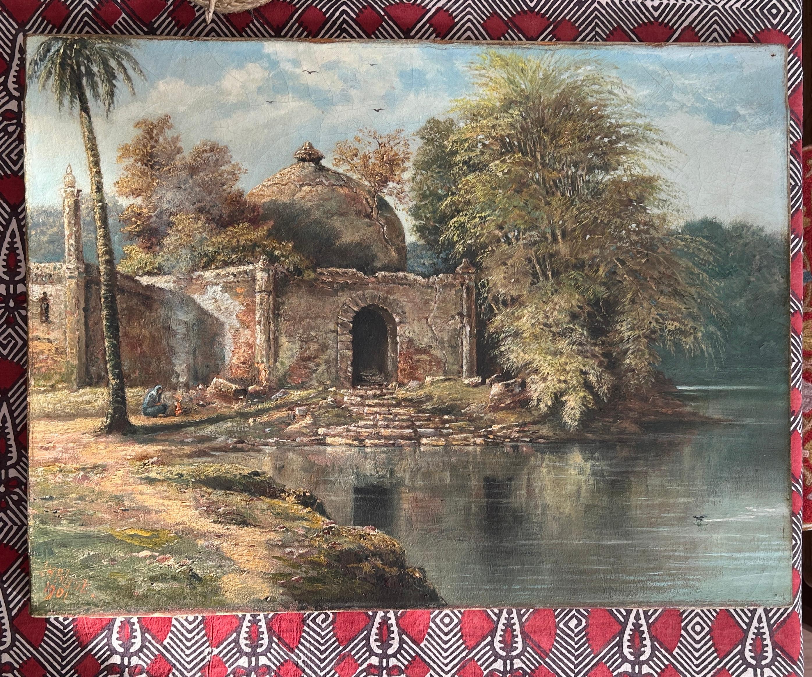 India Olio su tela Paesaggio 1901 Listato Artista britannico Firmato Pittoresco 10