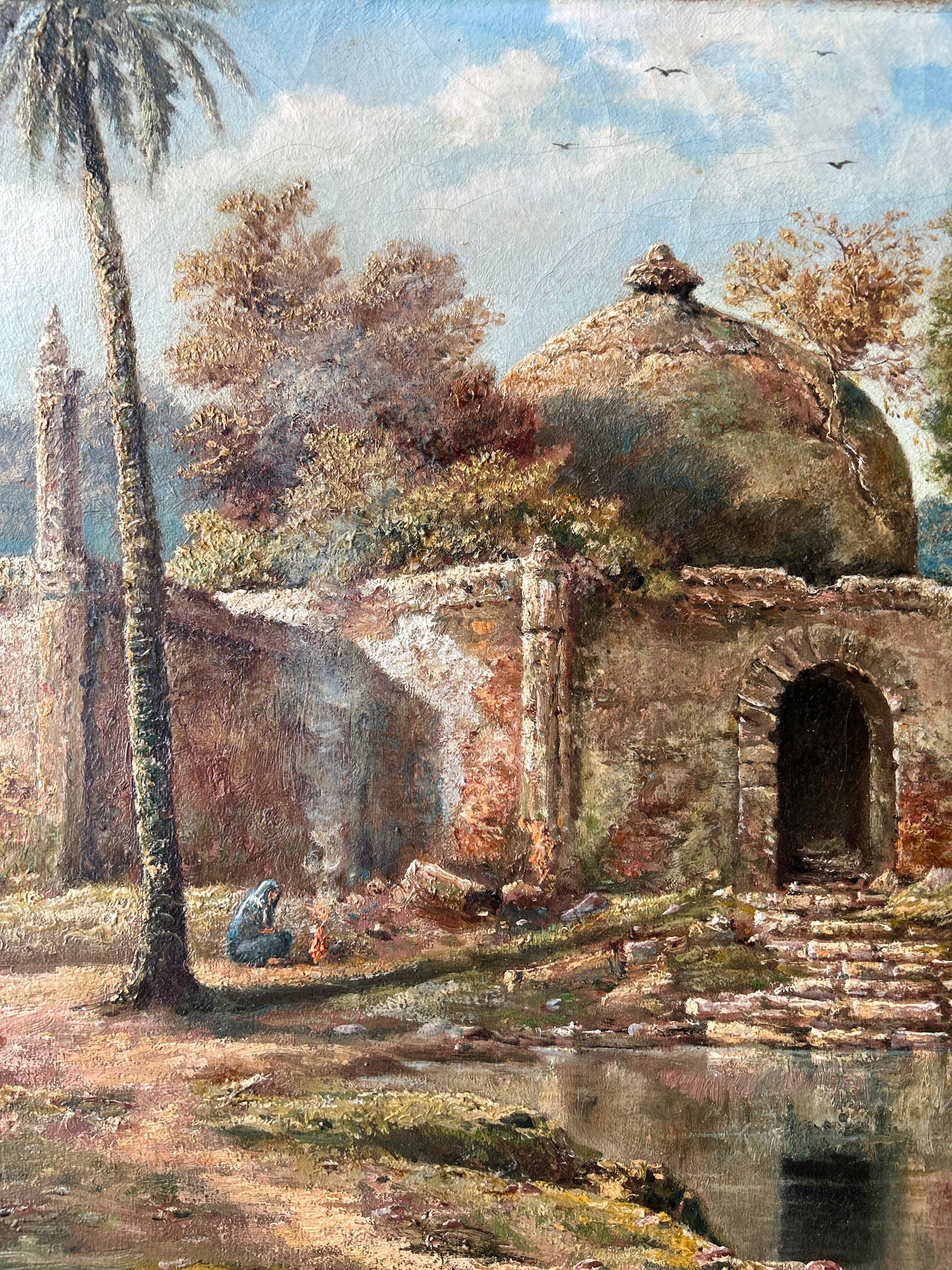 India Olio su tela Paesaggio 1901 Listato Artista britannico Firmato Pittoresco 12