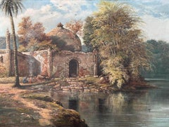 India Óleo sobre lienzo Paisaje 1901 Listado Artista Británico Firmado Pintoresco