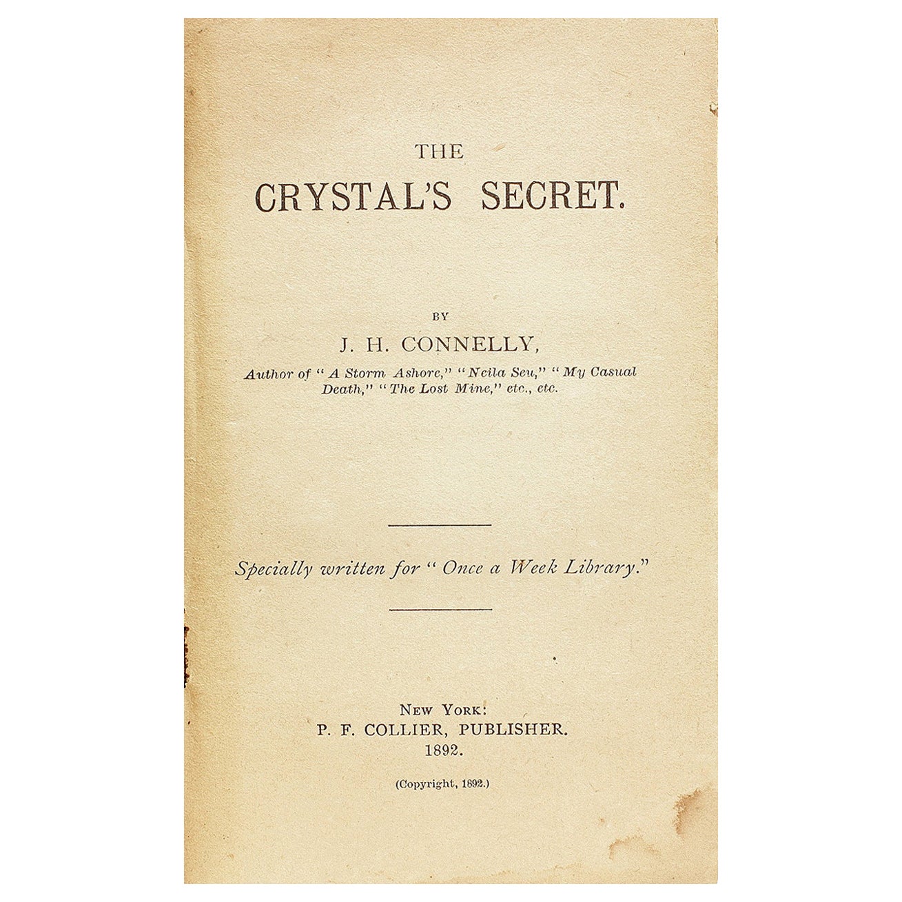 J. H. CONNELLY. Le secret du cristal - 1892 - PREMIER ET SEUL ? EDITION en vente