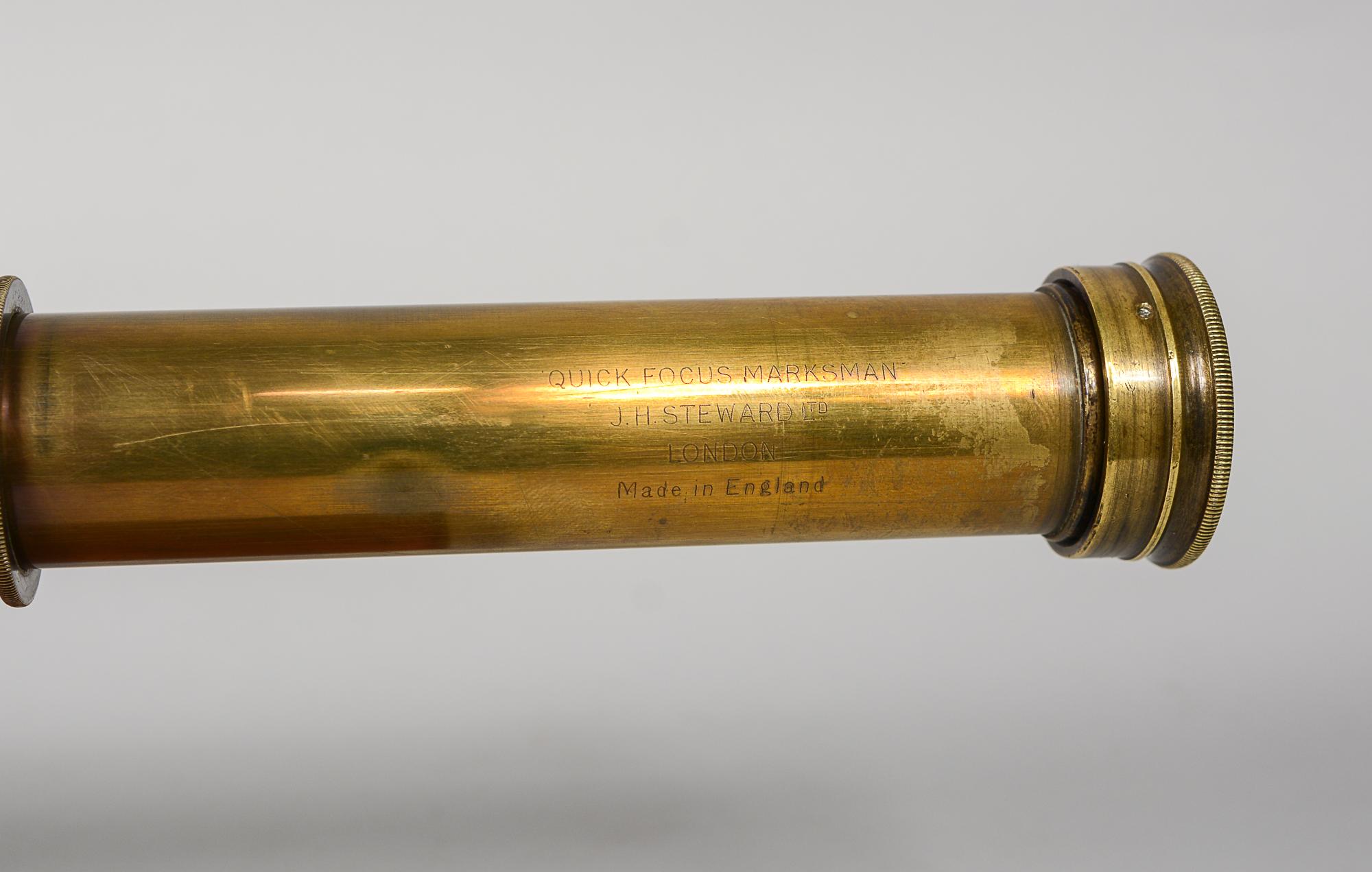 Anglais J. H. Steward London Quick Focus Marksman - Lunette de caméra télescope en laiton et cuir