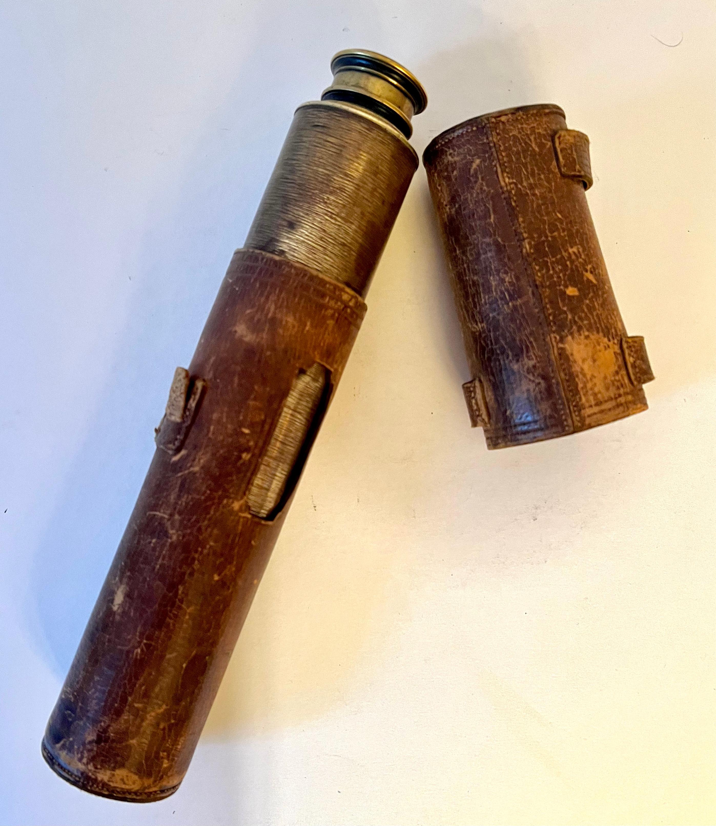 Victorian J H Steward Lord Bury Brass Telescopwe with Leather Case London Ca. 1870 For Sale