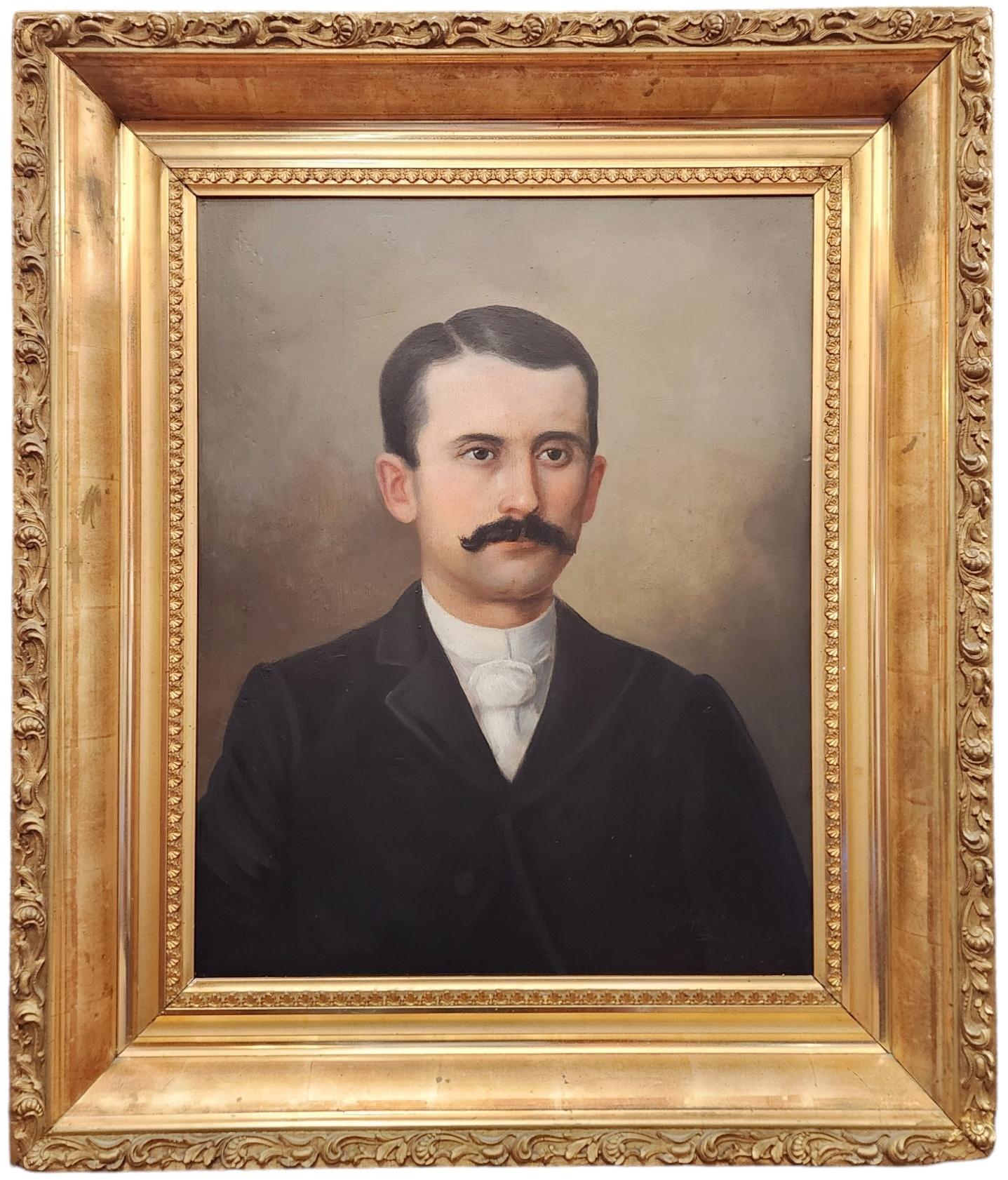 Portrait of a Gentleman, Man with a Mustache, Late 19th Century, American Denver - Painting by J. H. Wyckoff